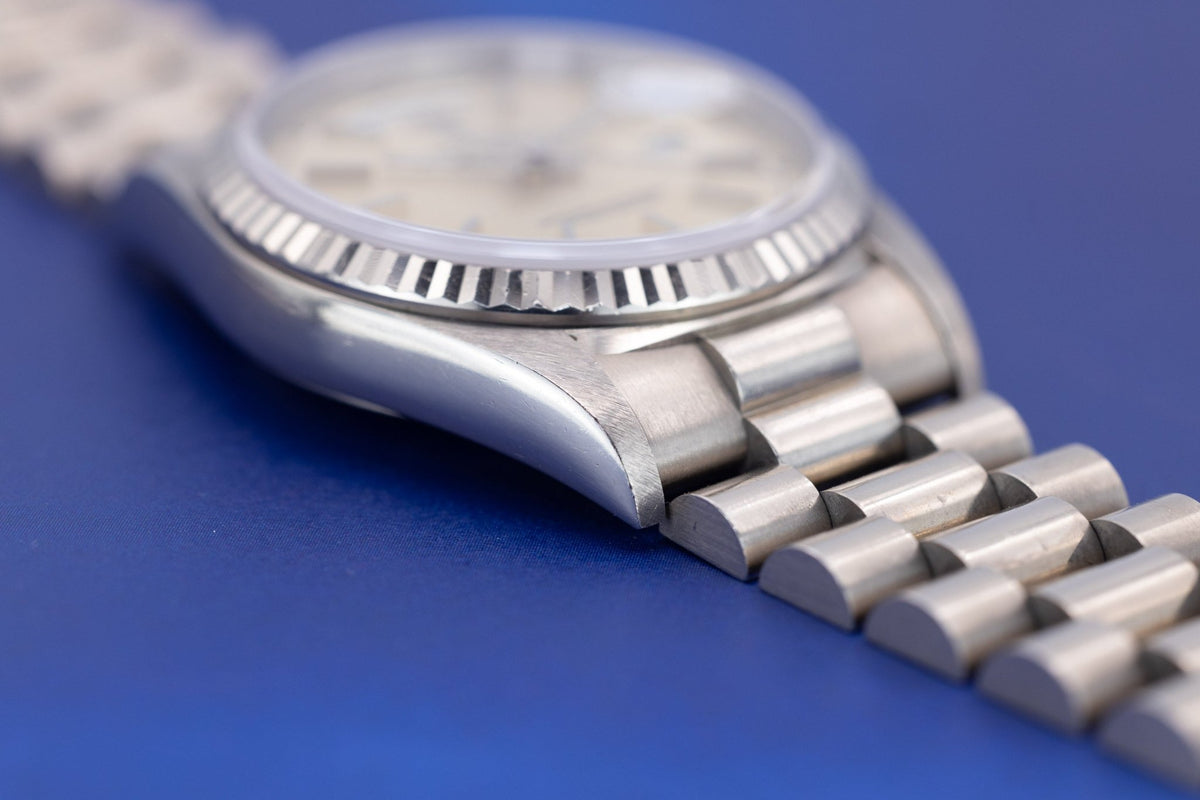 1990 Rolex Day-Date Ref. 18239 | 18K White Gold | Unpolished | Silver Dial - Sierra Time Co