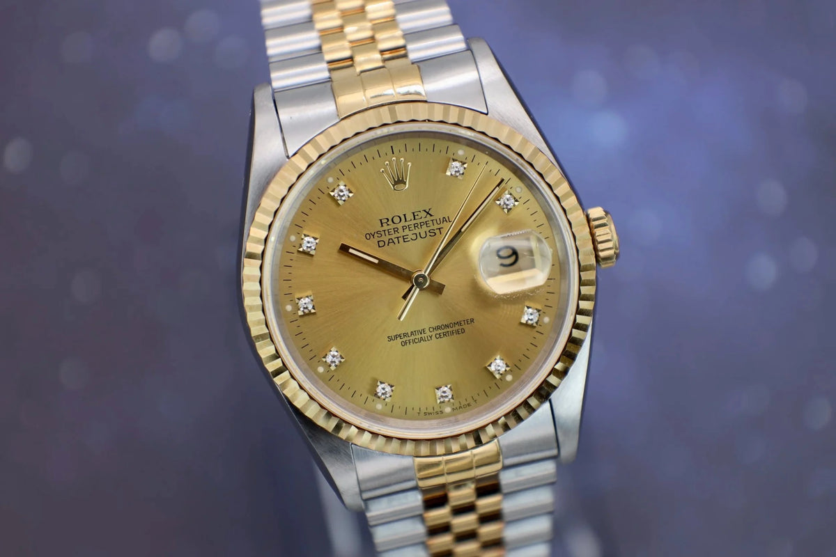 1991 Rolex Datejust Ref. 16233 | Champagne Diamond Dial | Box and Papers - Sierra Time Co