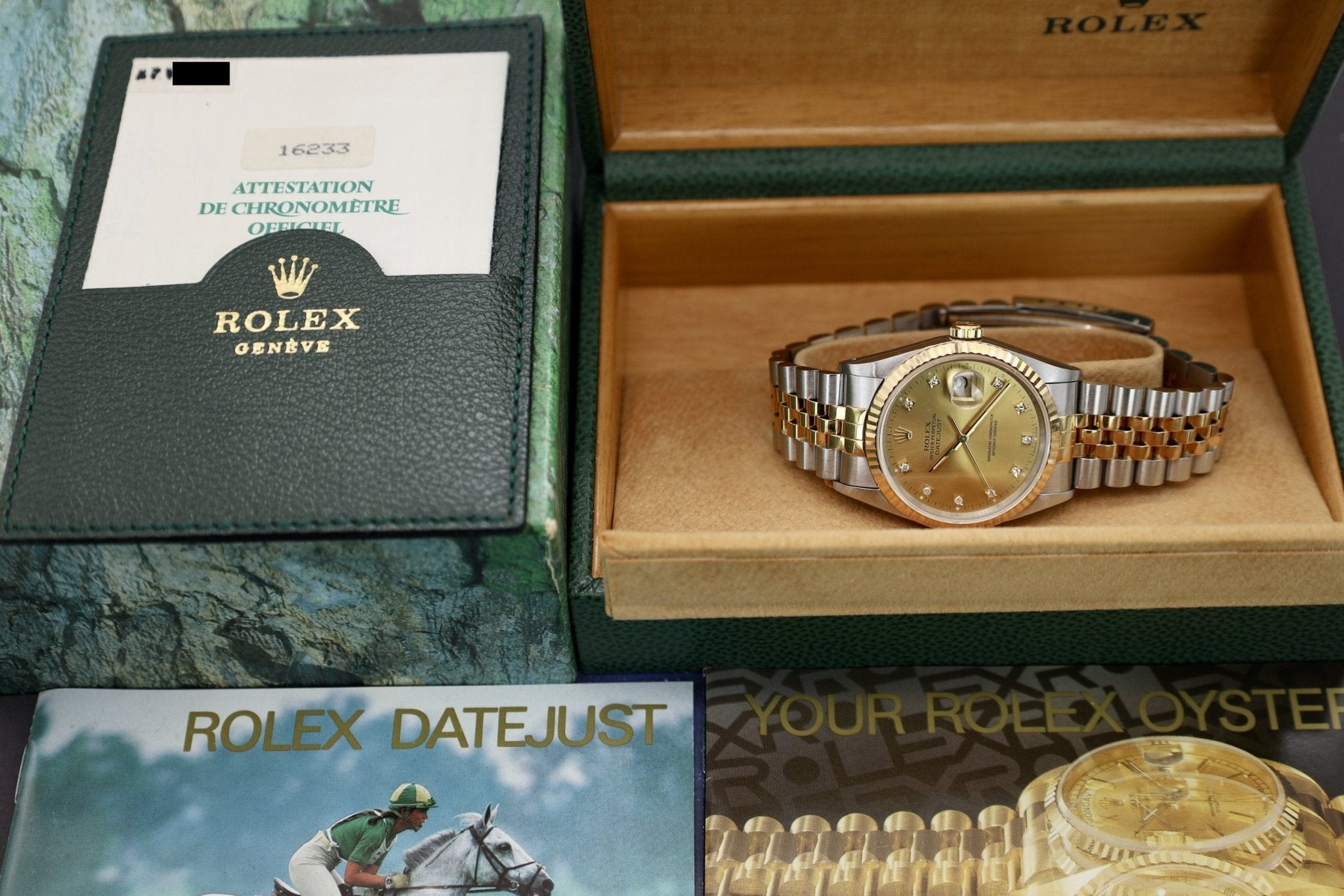 1991 Rolex Datejust Ref. 16233 | Champagne Diamond Dial | Box and Papers - Sierra Time Co