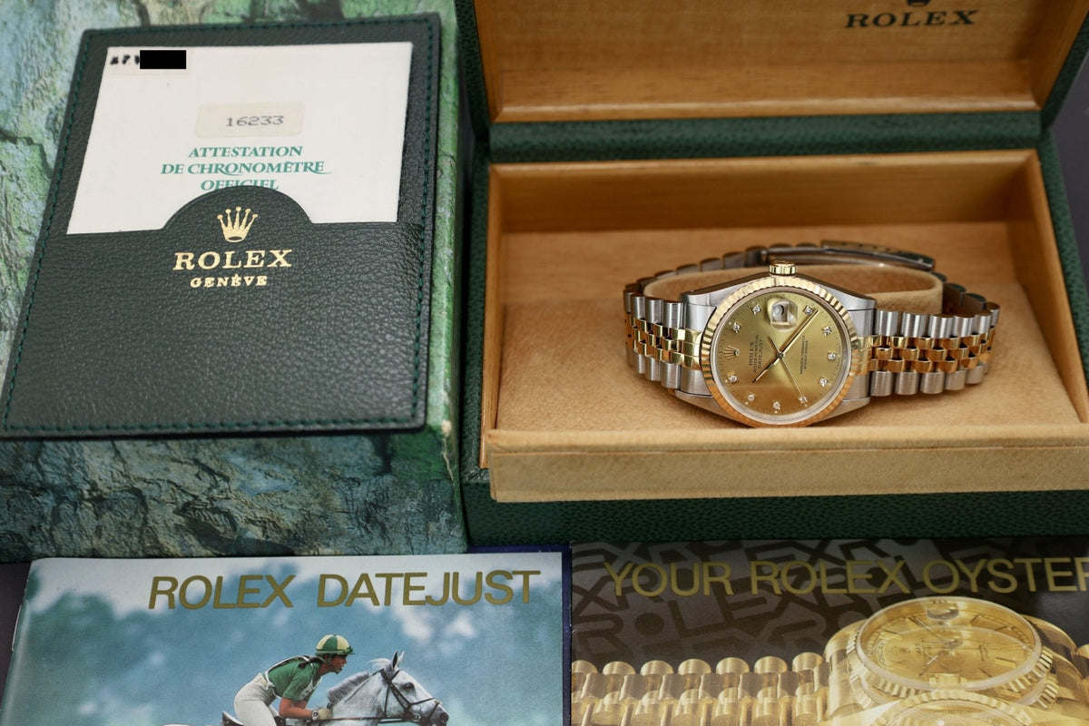 1991 Rolex Datejust Ref. 16233 | Champagne Diamond Dial | Box and Papers - Sierra Time Co