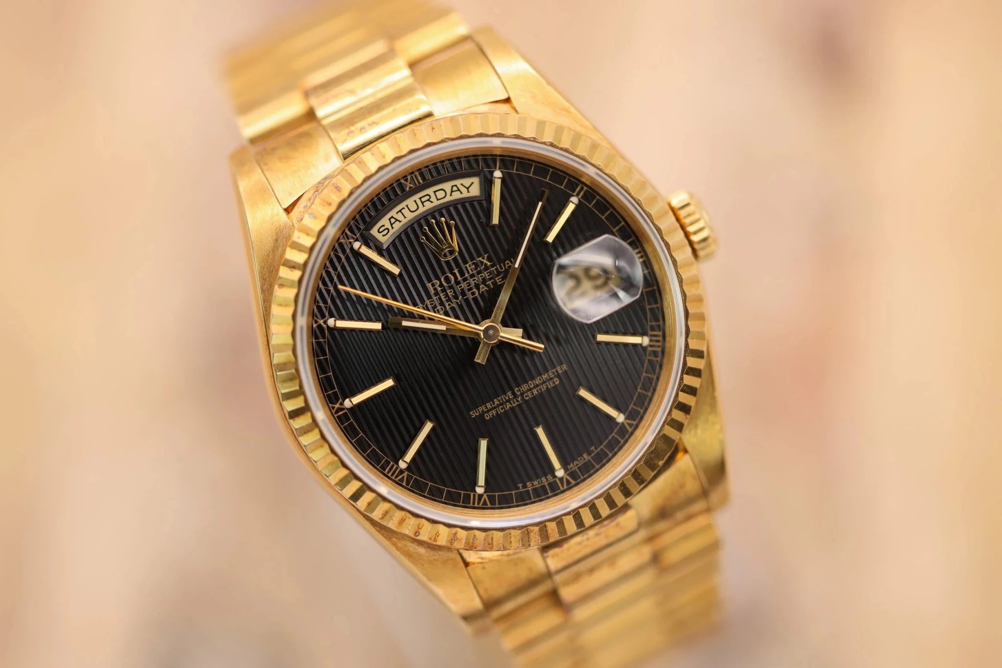 1991 Rolex Day-Date Ref. 18238 | Black Tapestry Dial - Sierra Time Co