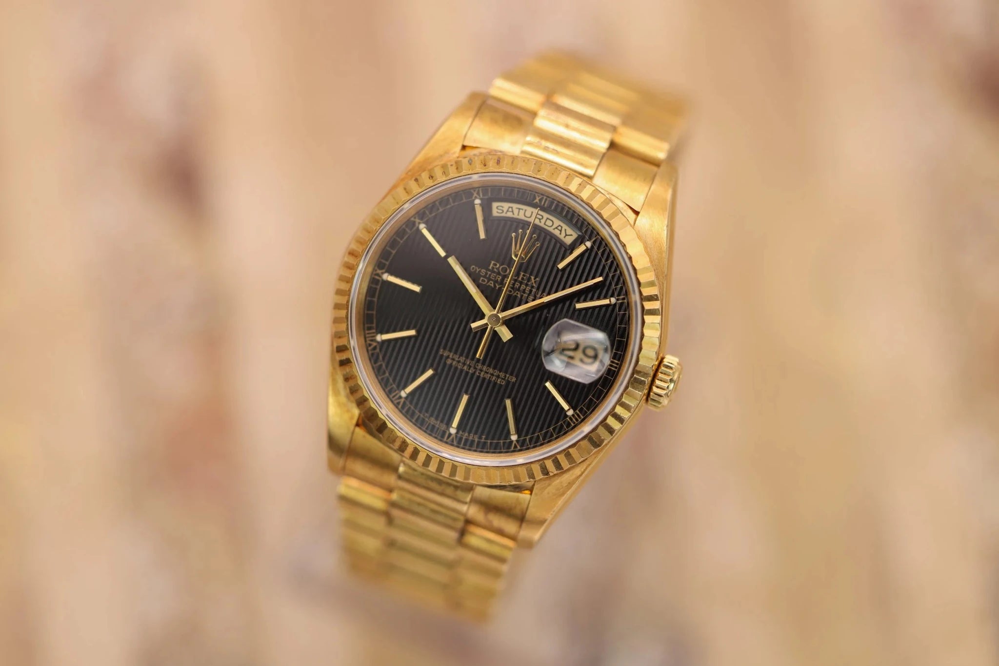 1991 Rolex Day-Date Ref. 18238 | Black Tapestry Dial - Sierra Time Co