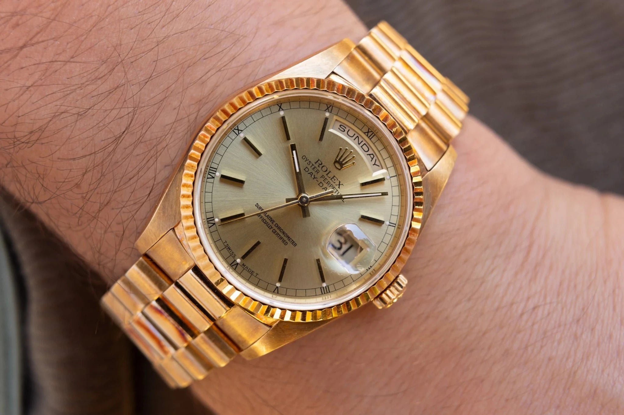 1991 Rolex Day-Date Ref. 18238 | Champagne Dial | Rose Patina - Sierra Time Co