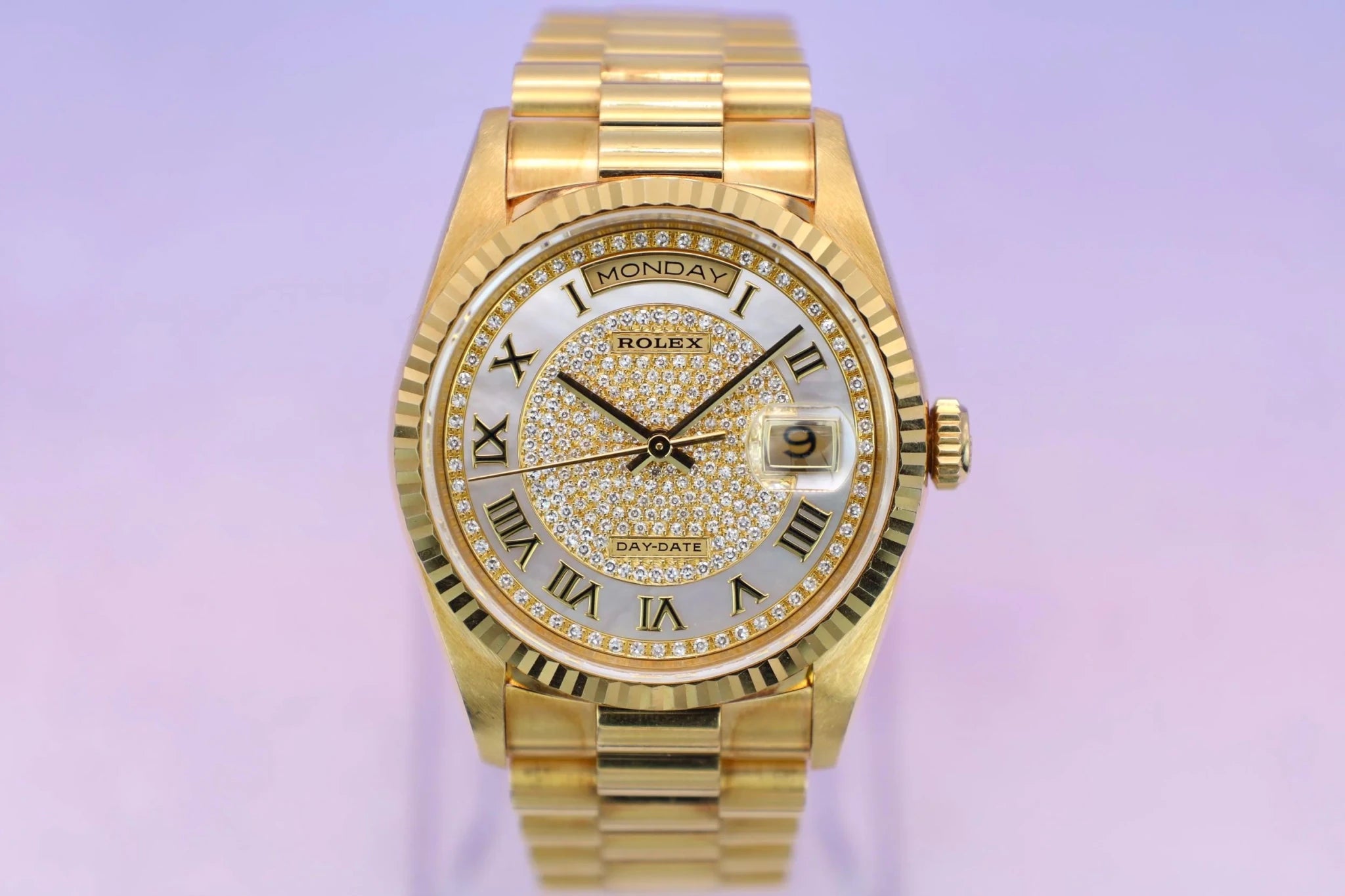 1991 Rolex Day-Date Ref. 18238A | MOP Pave Diamond Dial | Box and Papers - Sierra Time Co