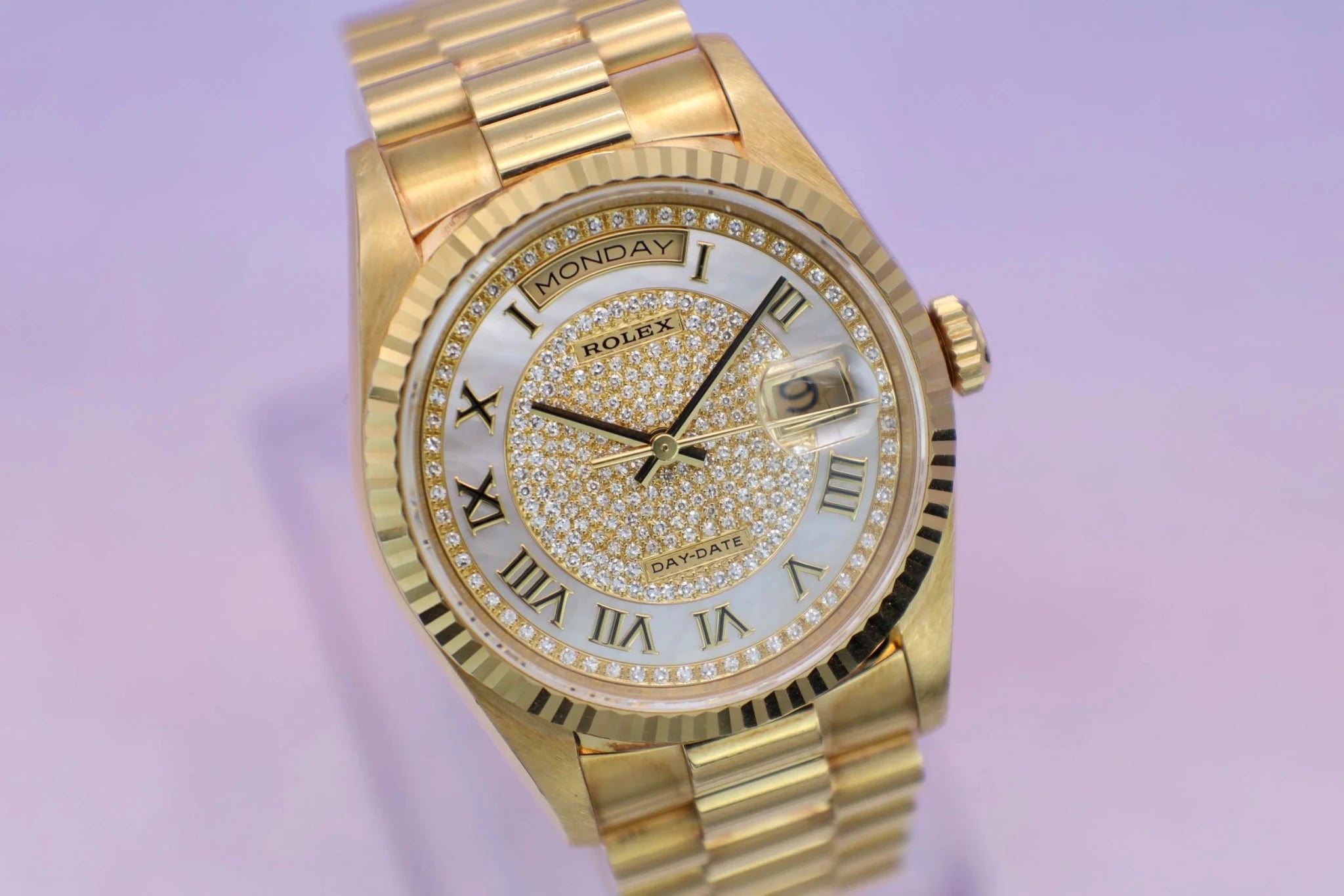 1991 Rolex Day-Date Ref. 18238A | MOP Pave Diamond Dial | Box and Papers - Sierra Time Co