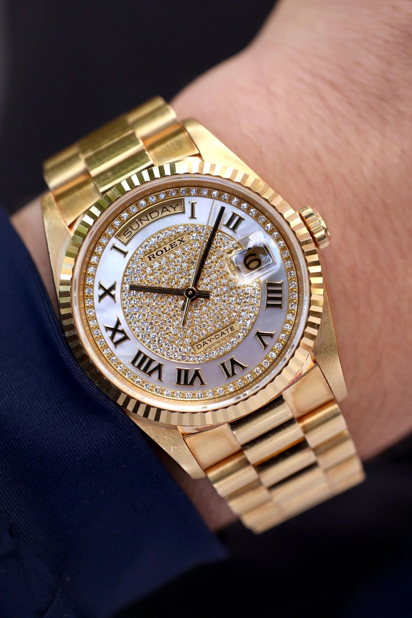 1991 Rolex Day-Date Ref. 18238A | MOP Pave Diamond Dial | Box and Papers - Sierra Time Co