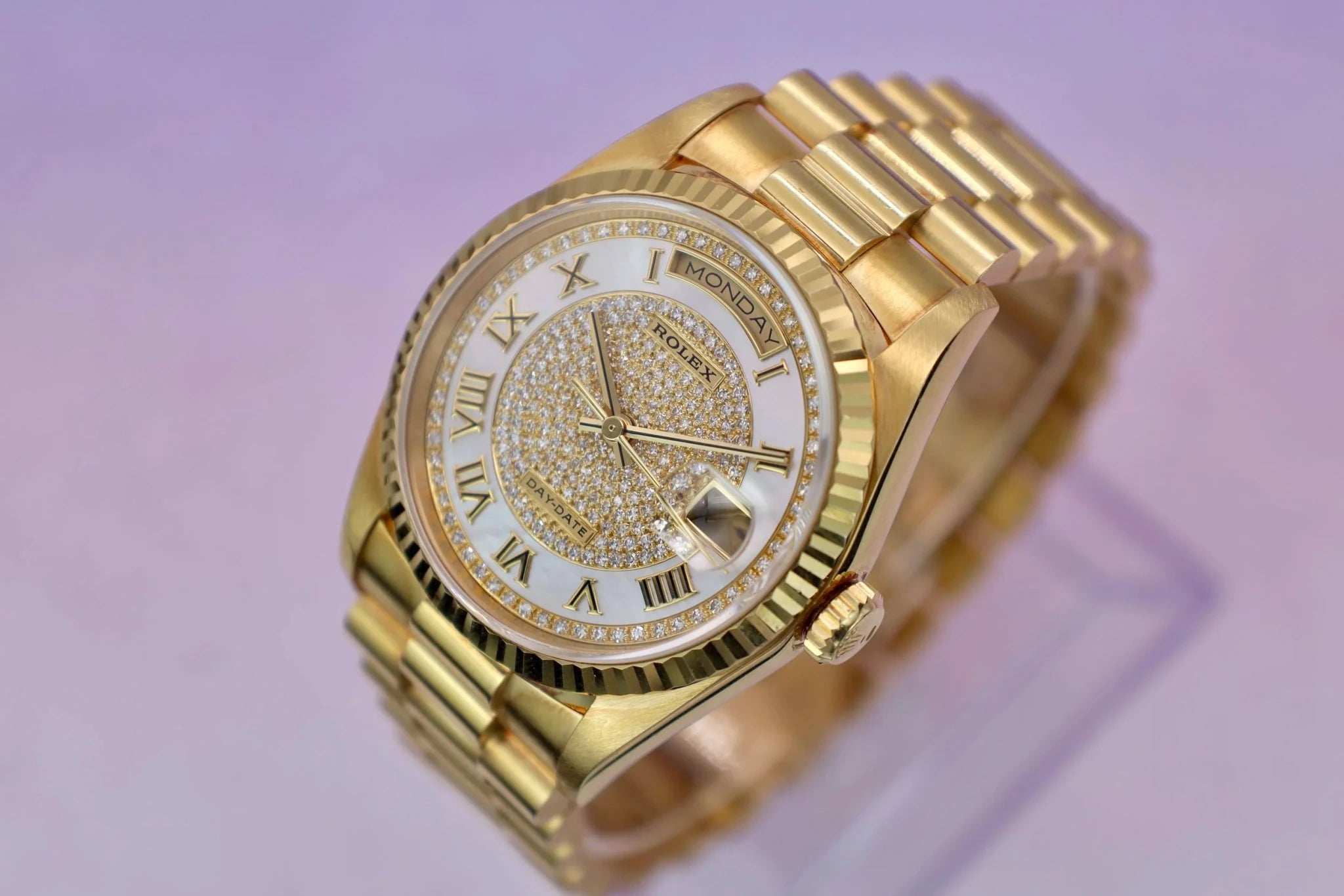 1991 Rolex Day-Date Ref. 18238A | MOP Pave Diamond Dial | Box and Papers - Sierra Time Co
