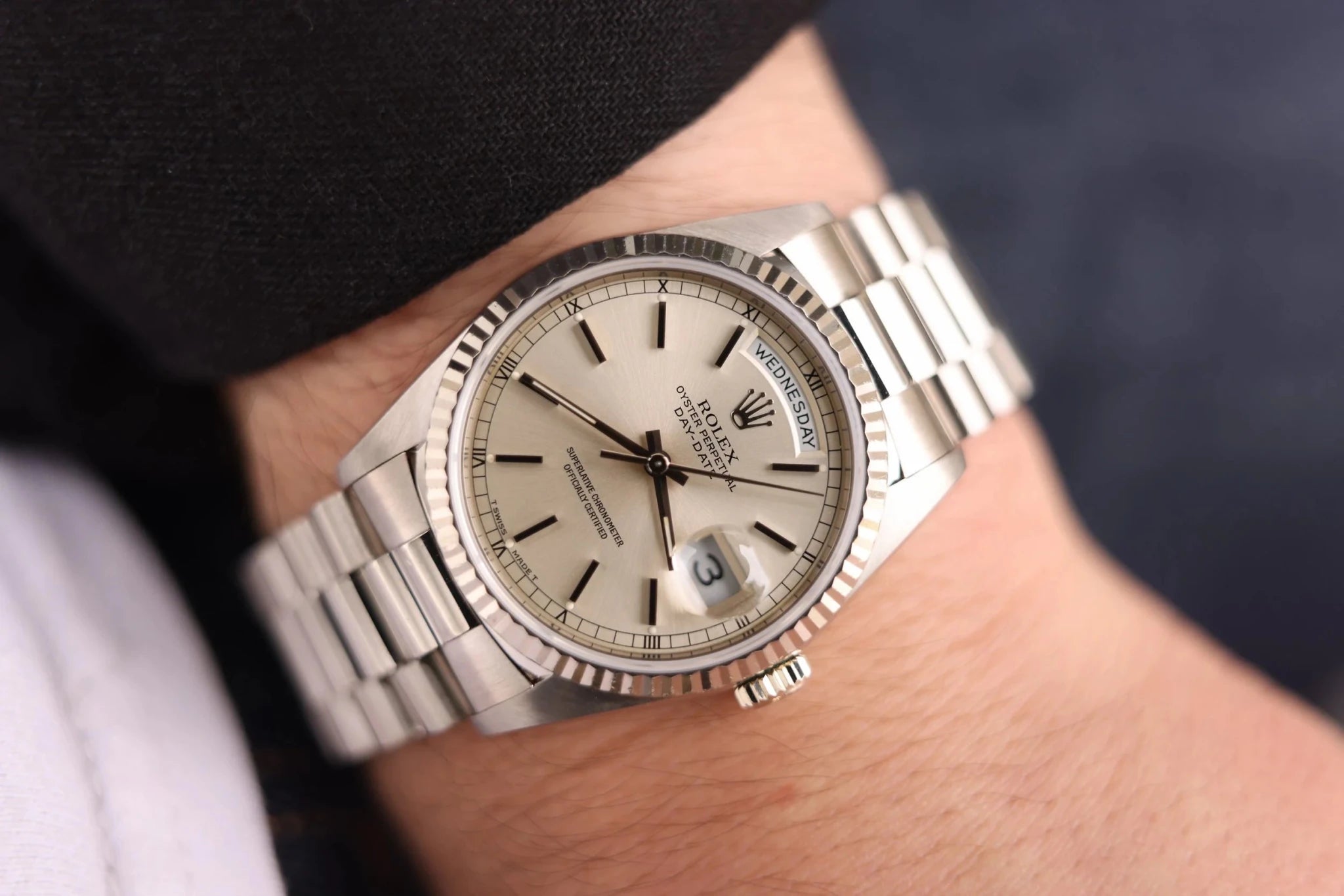 1991 Rolex Day-Date Ref. 18239 | 18K White Gold | Silver Dial - Sierra Time Co