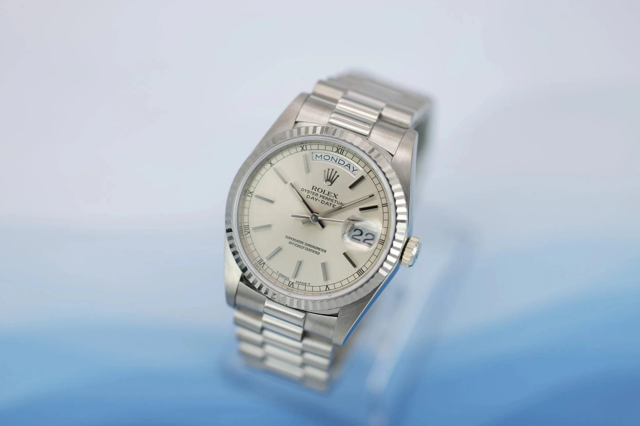 1991 Rolex Day-Date Ref. 18239 | 18K White Gold | Silver Dial - Sierra Time Co