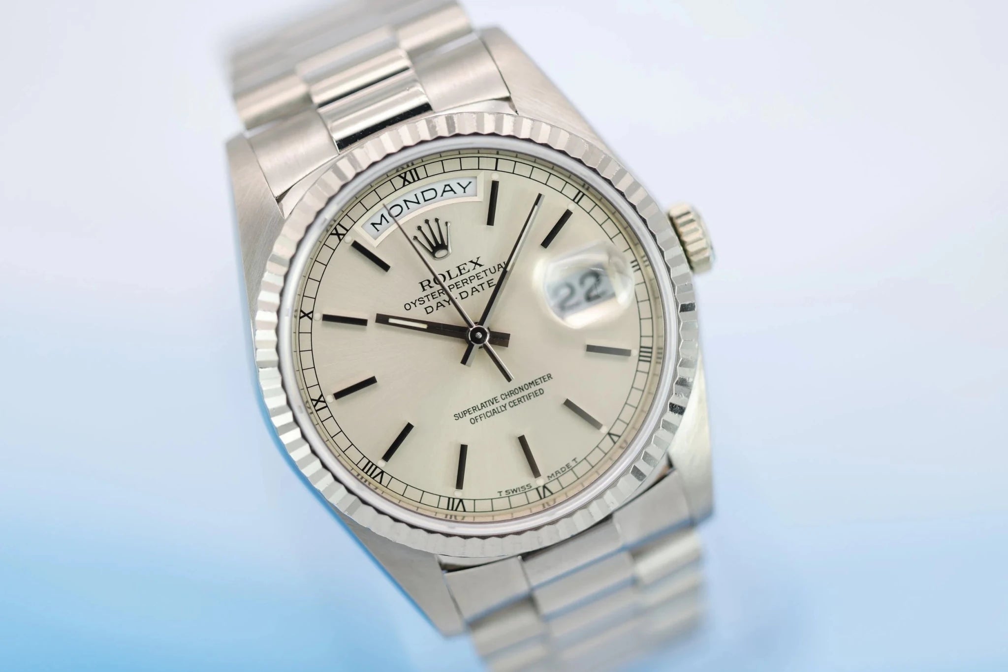 1991 Rolex Day-Date Ref. 18239 | 18K White Gold | Silver Dial - Sierra Time Co