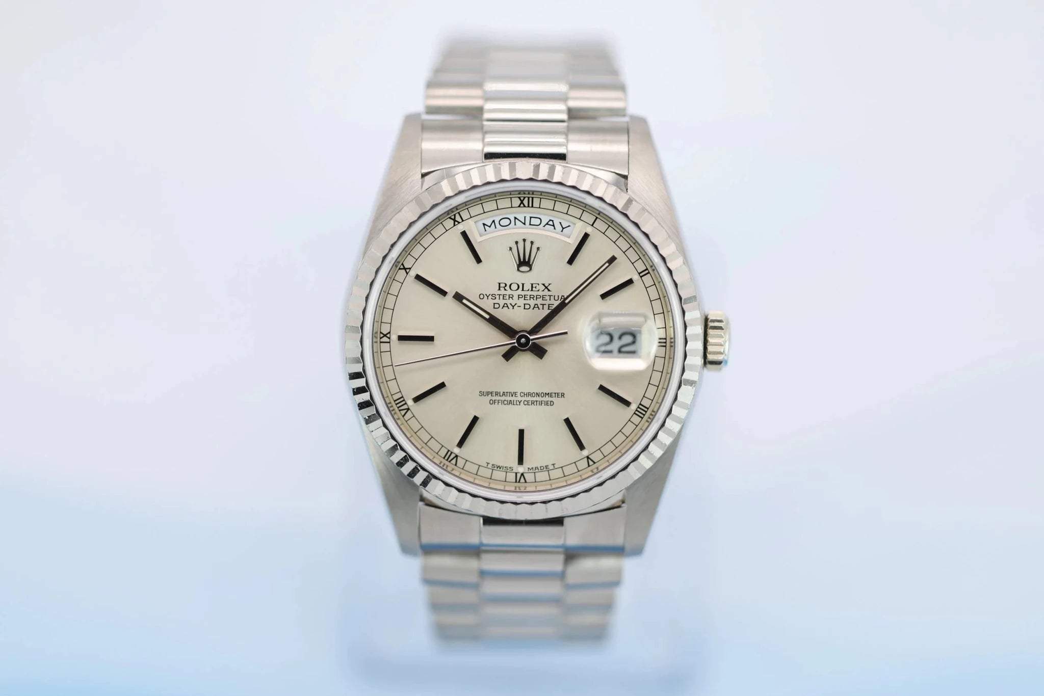 1991 Rolex Day-Date Ref. 18239 | 18K White Gold | Silver Dial - Sierra Time Co
