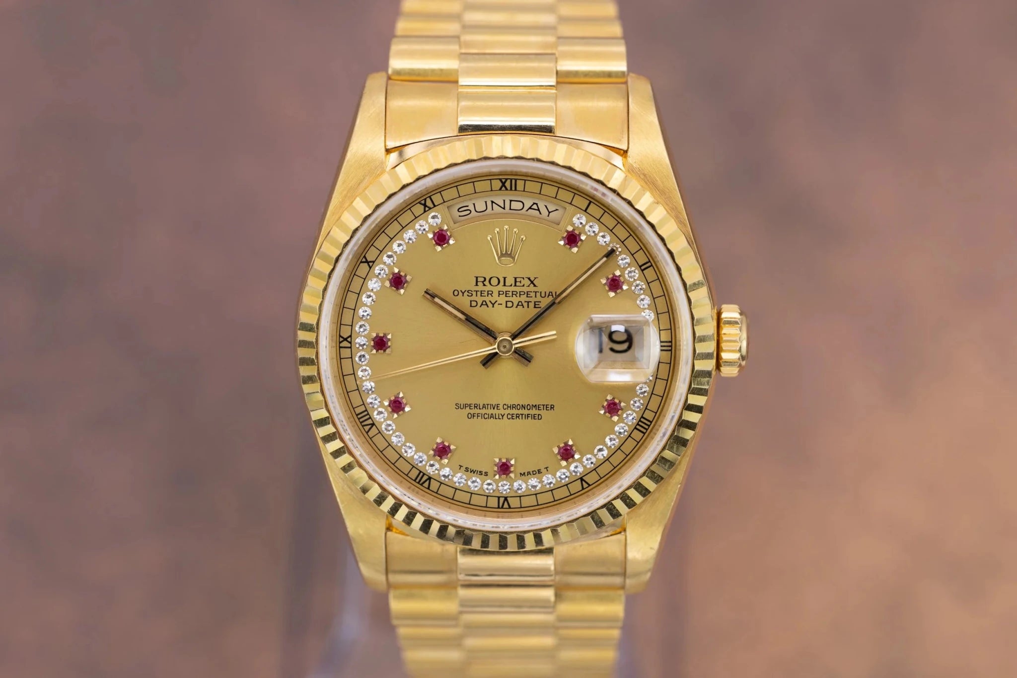 1993 Rolex Day-Date Ref. 18238 | Ruby String Dial - Sierra Time Co