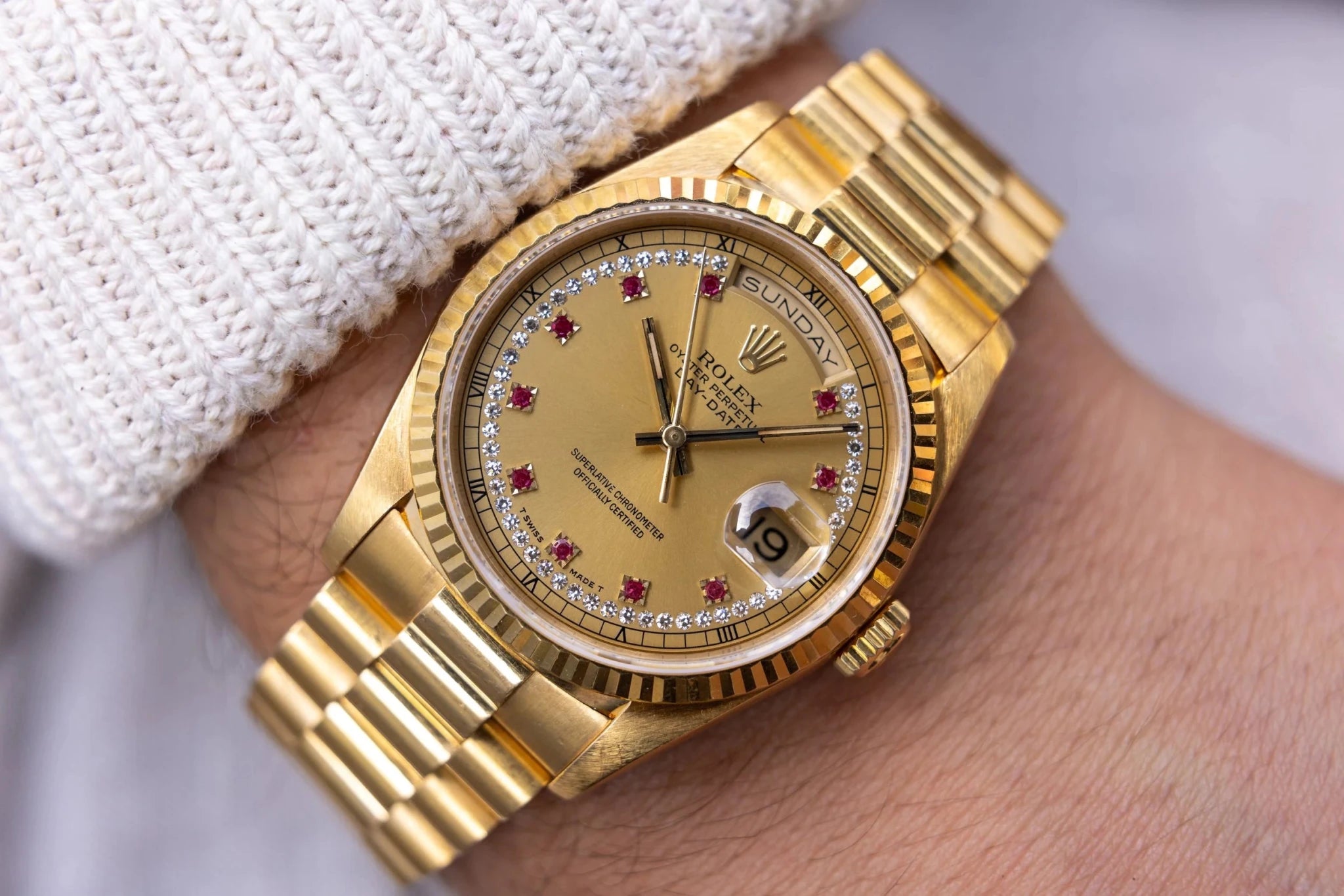 1993 Rolex Day-Date Ref. 18238 | Ruby String Dial - Sierra Time Co