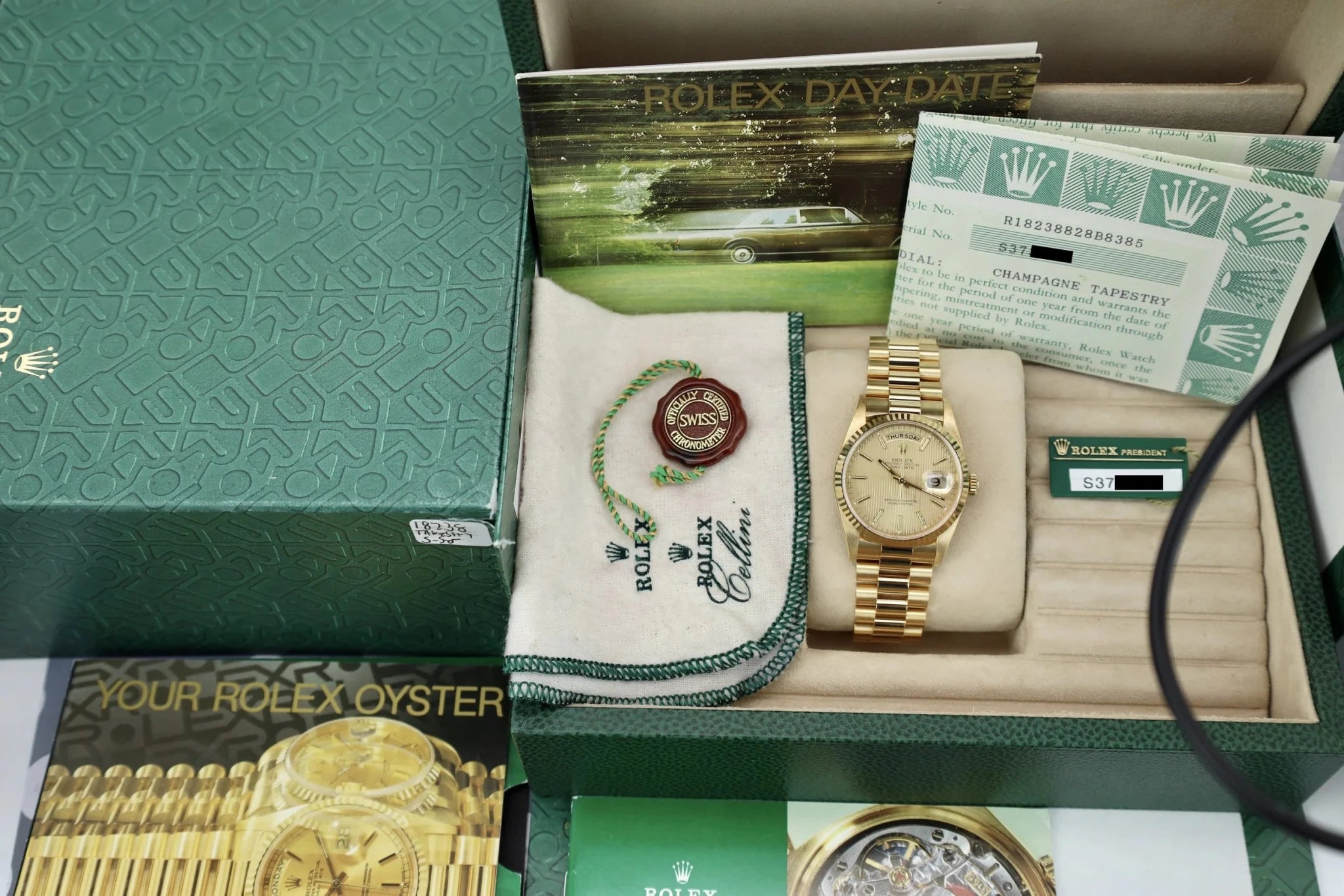 1993 Rolex Day-Date Ref. 18238 | Tapestry Dial | Full Set - Sierra Time Co