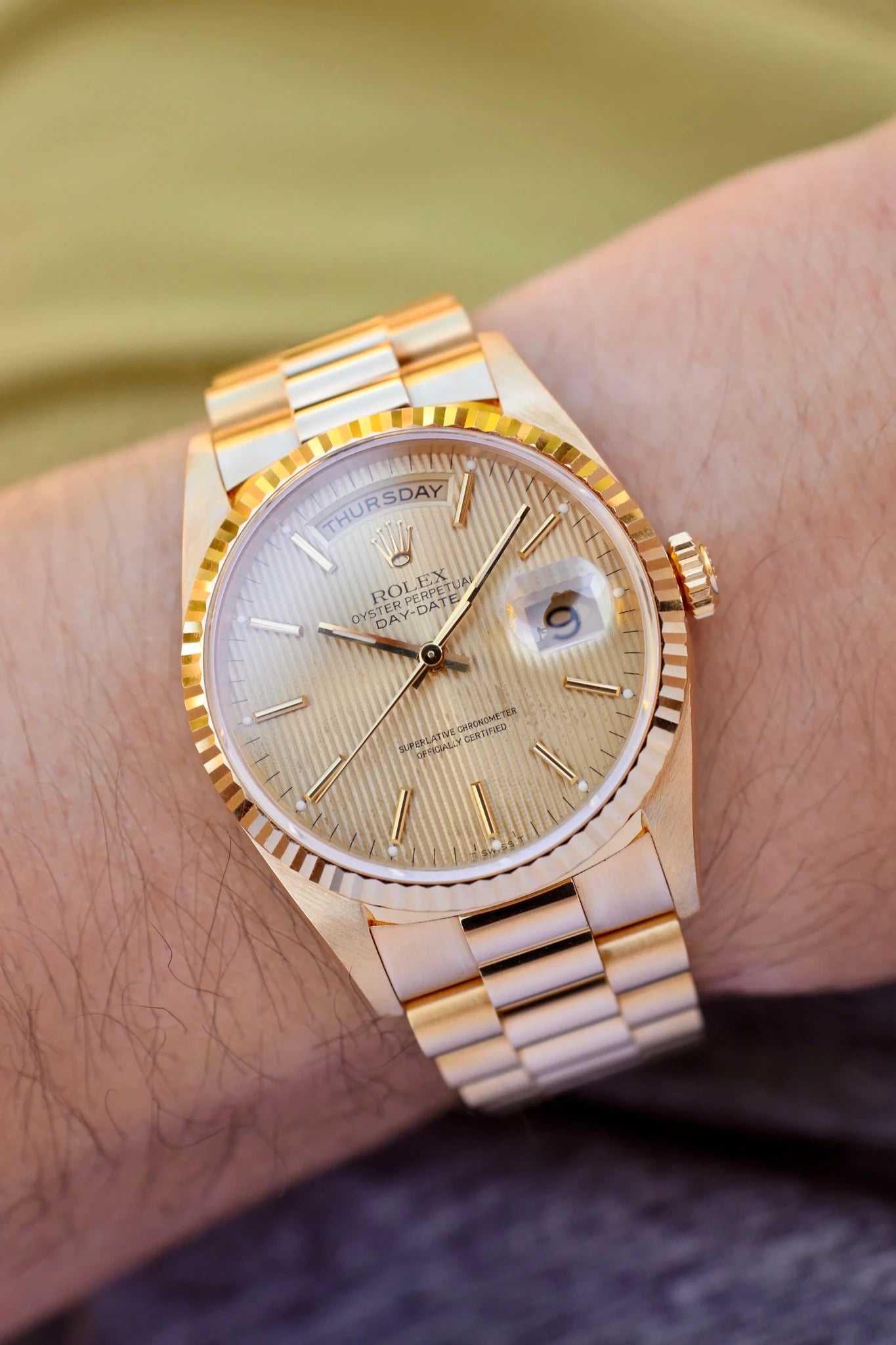 1993 Rolex Day-Date Ref. 18238 | Tapestry Dial | Full Set - Sierra Time Co
