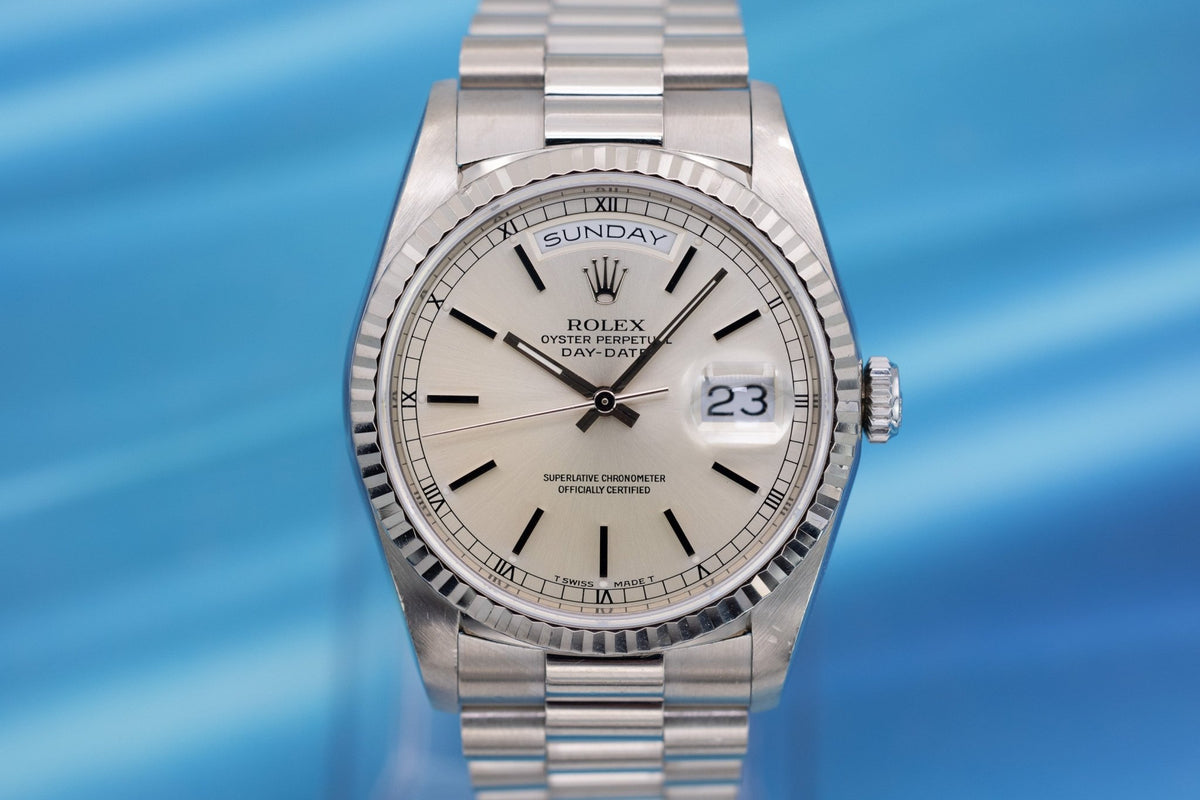 1993 Rolex Day-Date Ref. 18239 | 18K White Gold | Silver Dial - Sierra Time Co