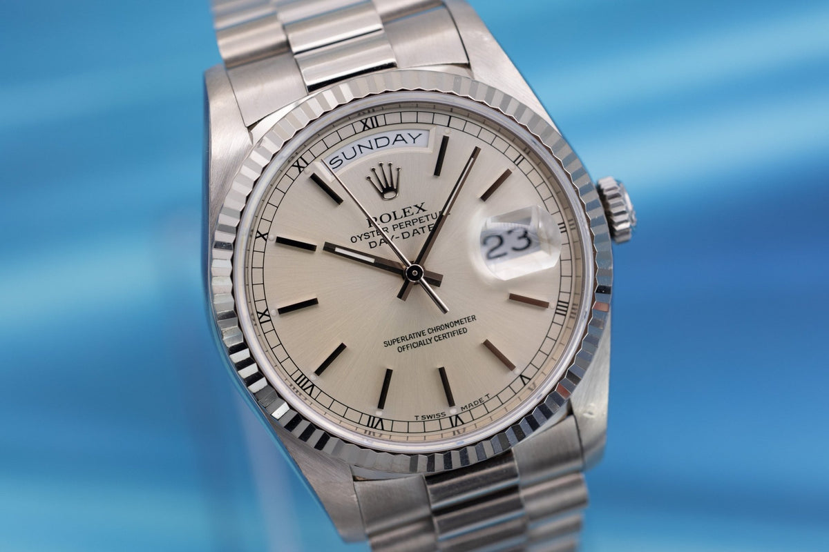 1993 Rolex Day-Date Ref. 18239 | 18K White Gold | Silver Dial - Sierra Time Co