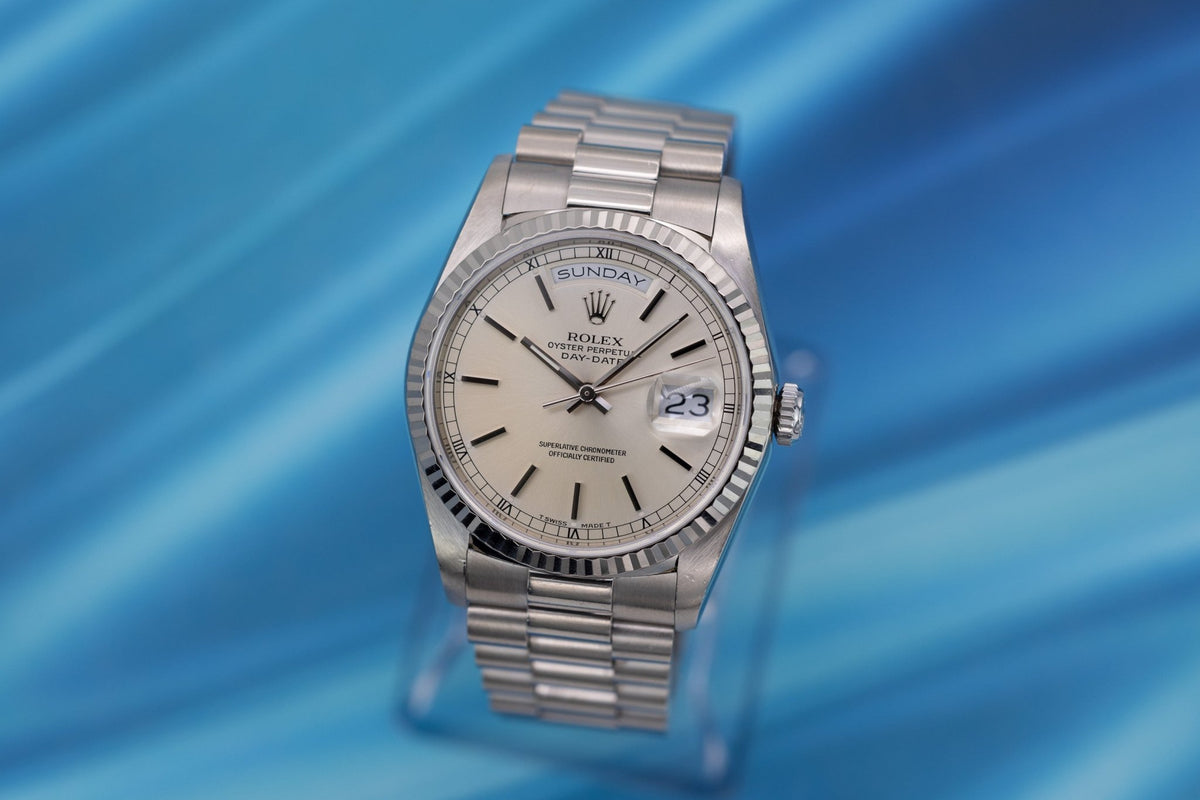 1993 Rolex Day-Date Ref. 18239 | 18K White Gold | Silver Dial - Sierra Time Co
