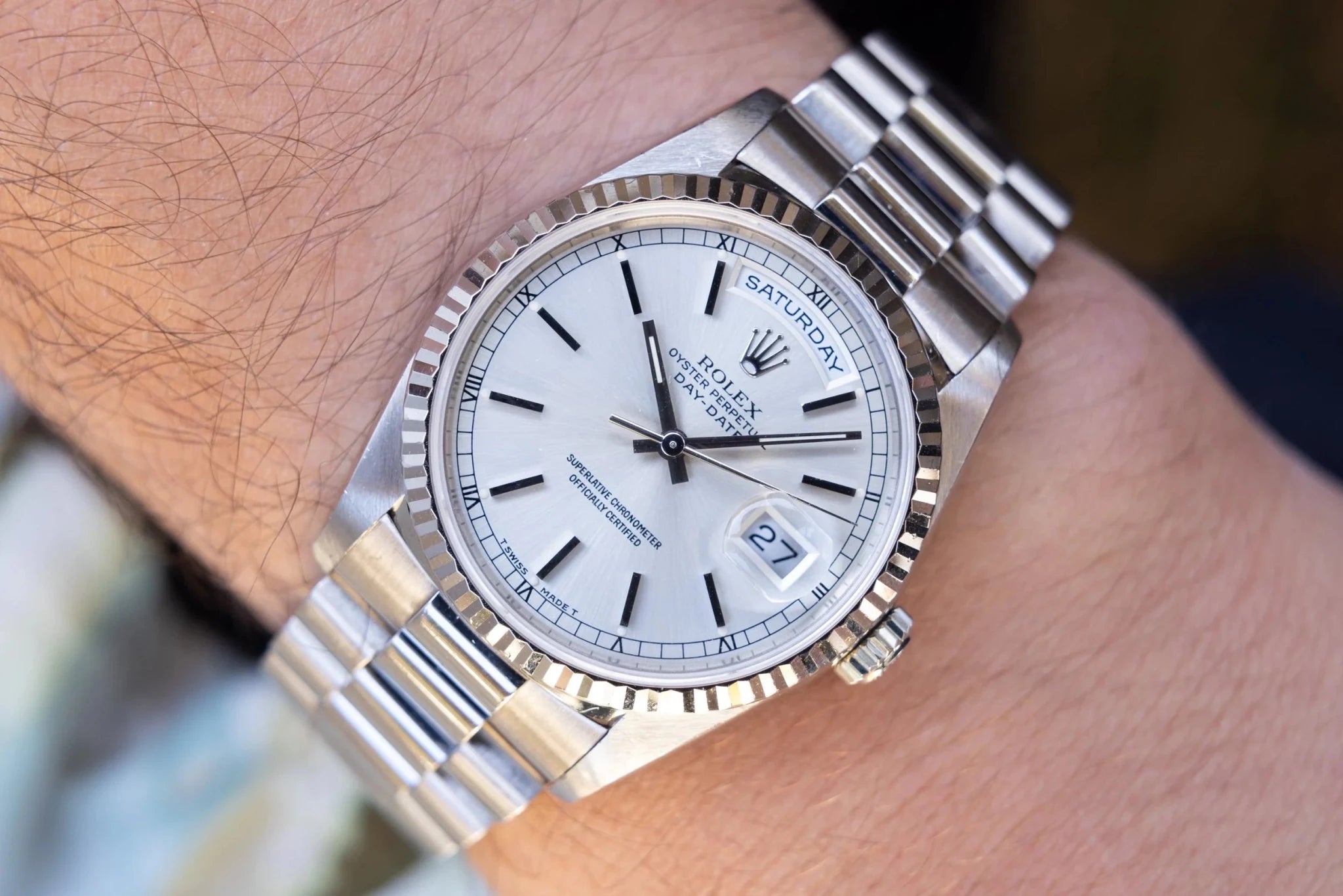 1993 Rolex Day-Date Ref. 18239 | Silver Stick Dial - Sierra Time Co