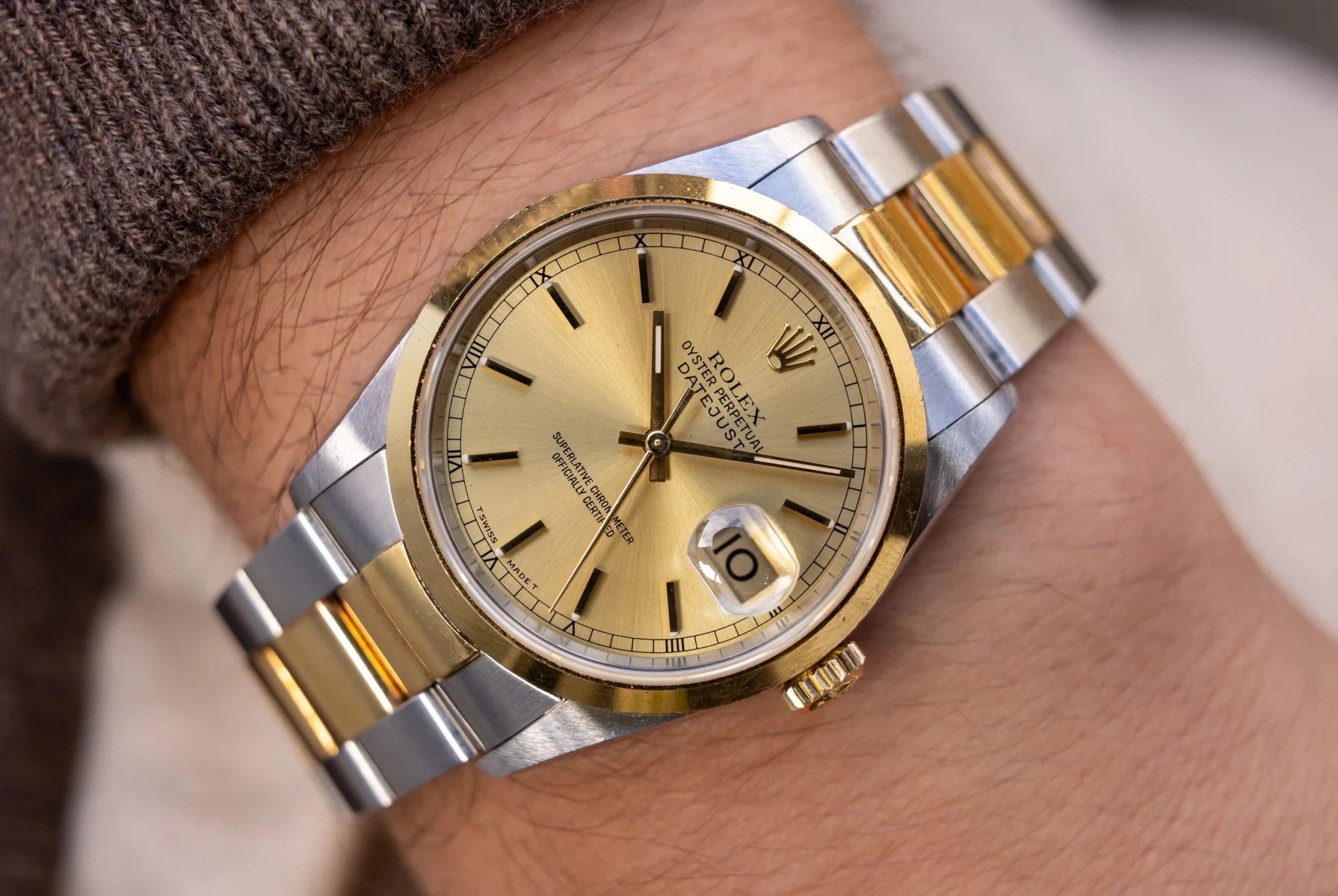 1994 Rolex Datejust Ref. 16203 | Oyster Bracelet | Champagne Stick Dial - Sierra Time Co