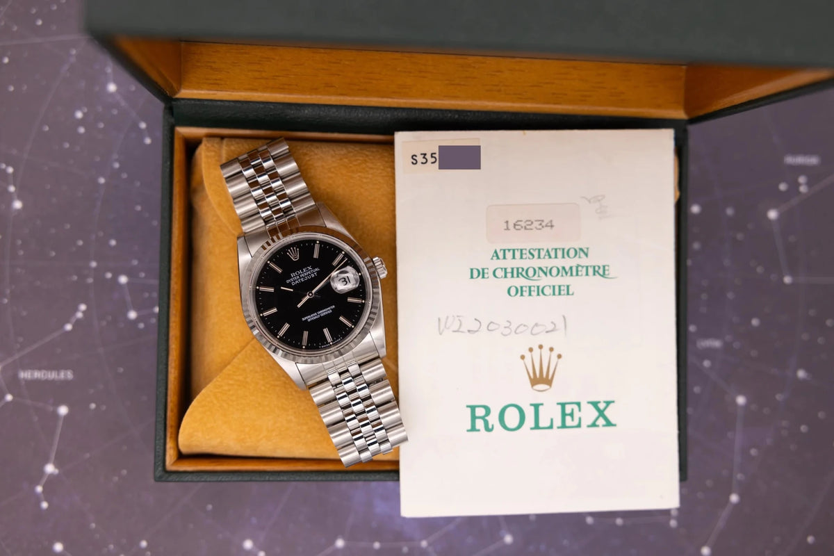1994 Rolex Datejust Ref. 16234 | Black Dial | Box and Papers - Sierra Time Co