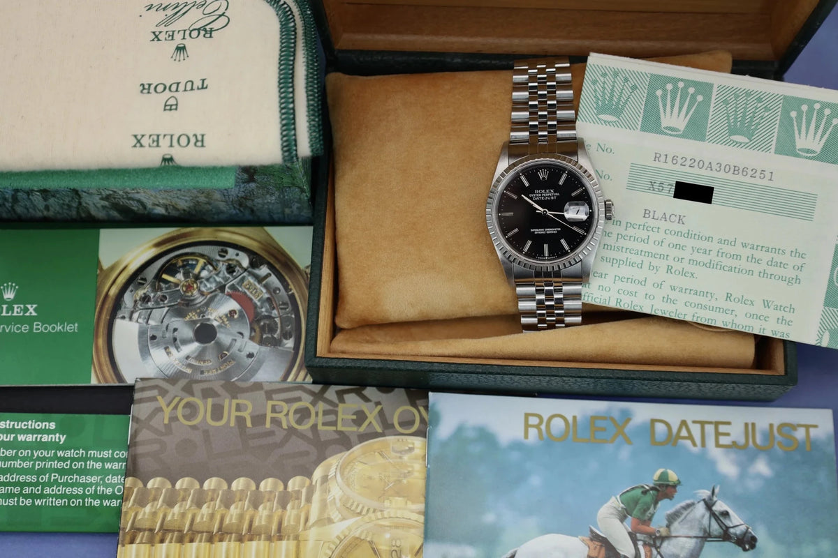 1995 Rolex Datejust Ref. 16220 Black Dial | Mint | Box and Papers - Sierra Time Co