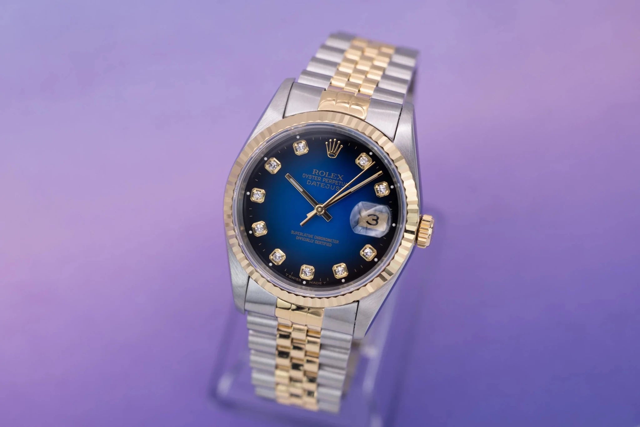 1995 Rolex Datejust Ref. 16233 | Blue Vignette Big Diamond Dial - Sierra Time Co