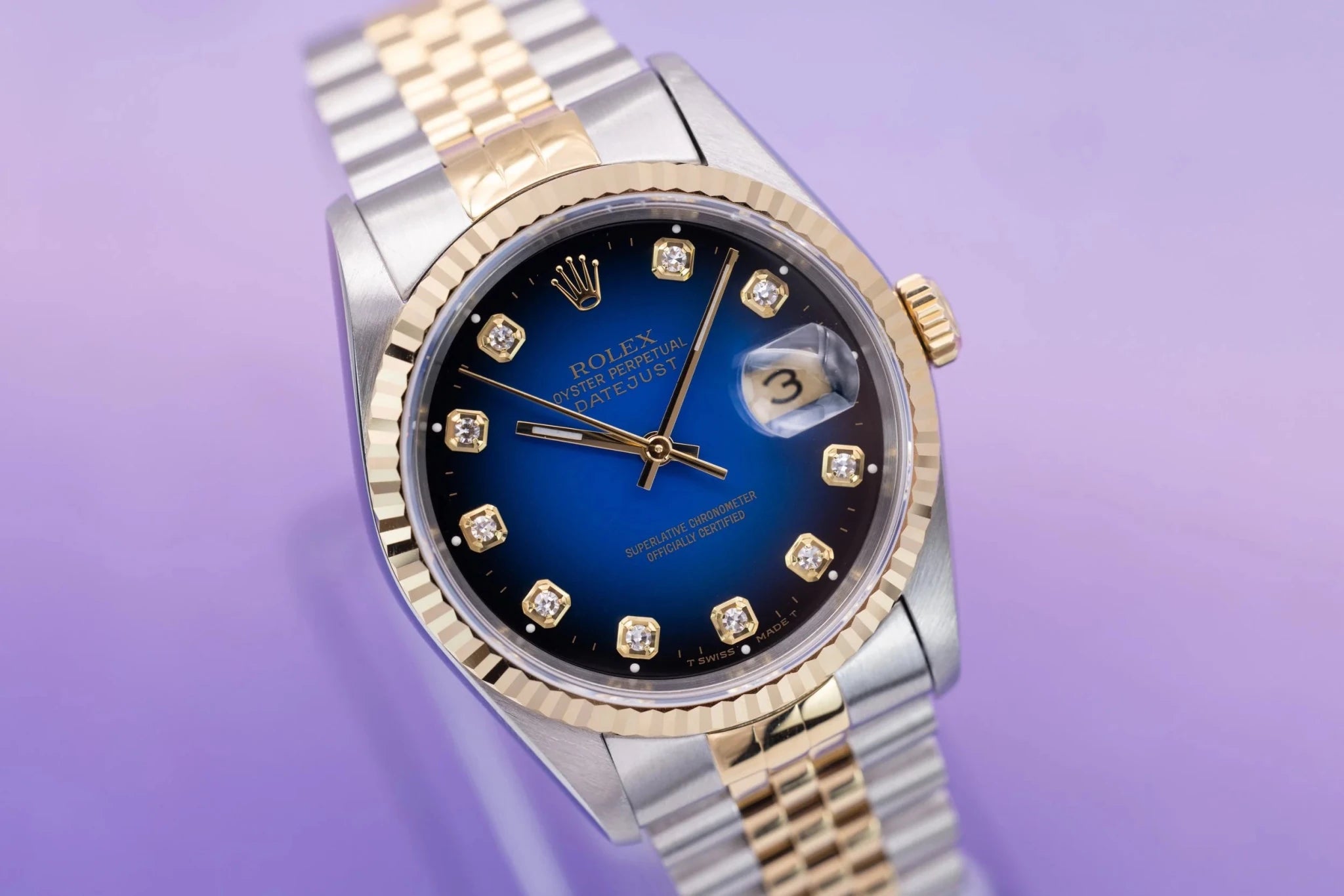 1995 Rolex Datejust Ref. 16233 | Blue Vignette Big Diamond Dial - Sierra Time Co