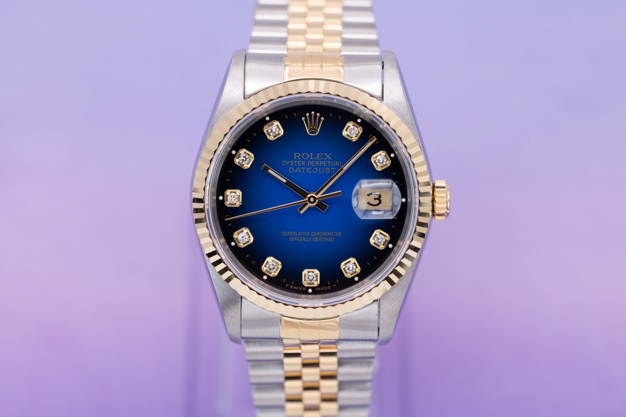 1995 Rolex Datejust Ref. 16233 | Blue Vignette Big Diamond Dial - Sierra Time Co