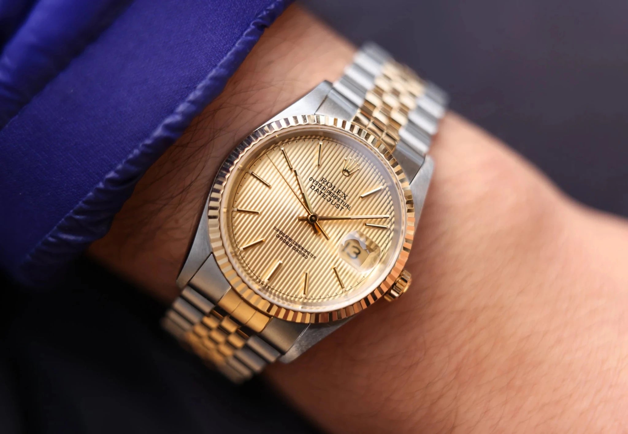 1995 Rolex Datejust Ref. 16233 | Champagne Tapestry Dial | Mint Condition - Sierra Time Co