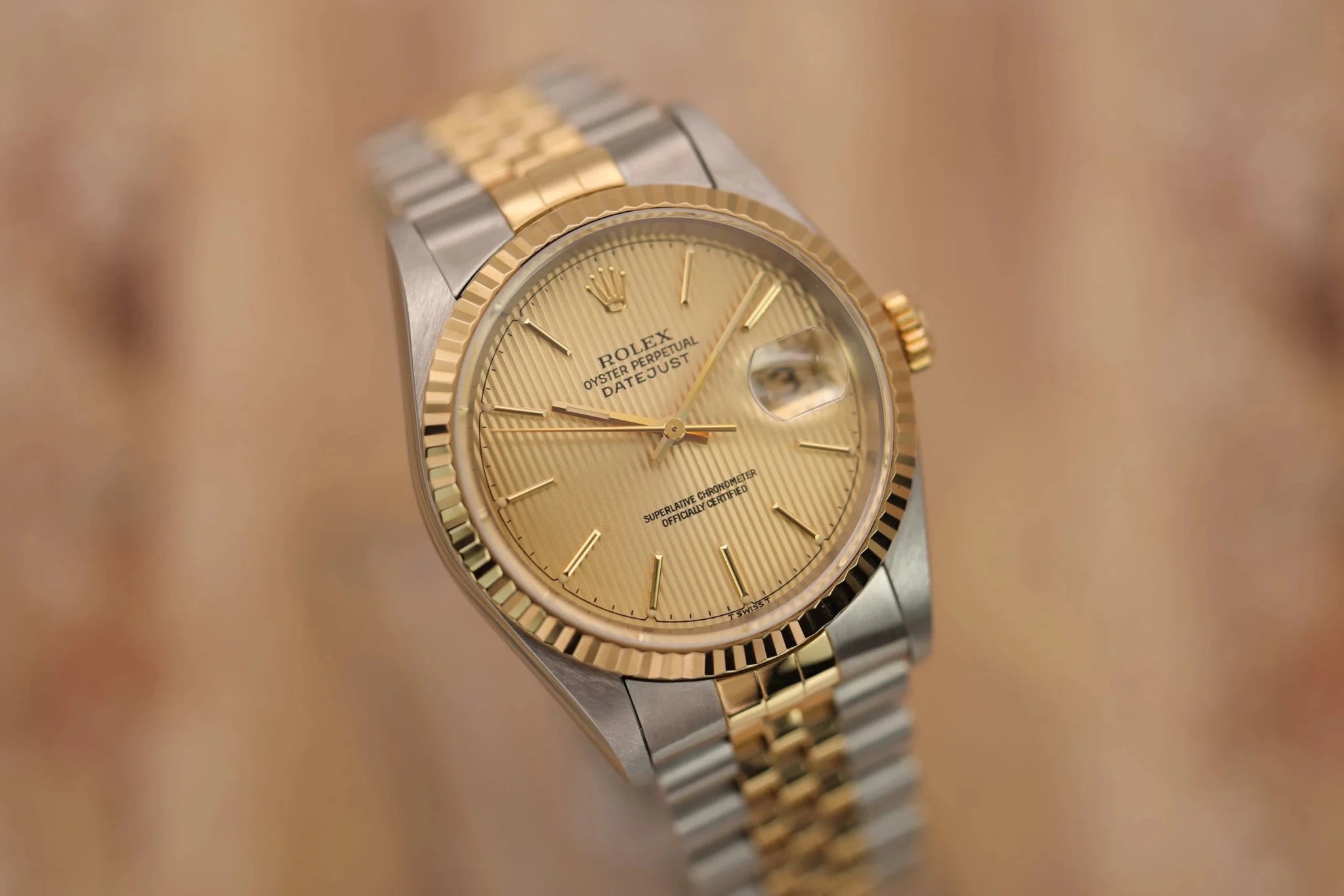 1995 Rolex Datejust Ref. 16233 | Champagne Tapestry Dial | Mint Condition - Sierra Time Co