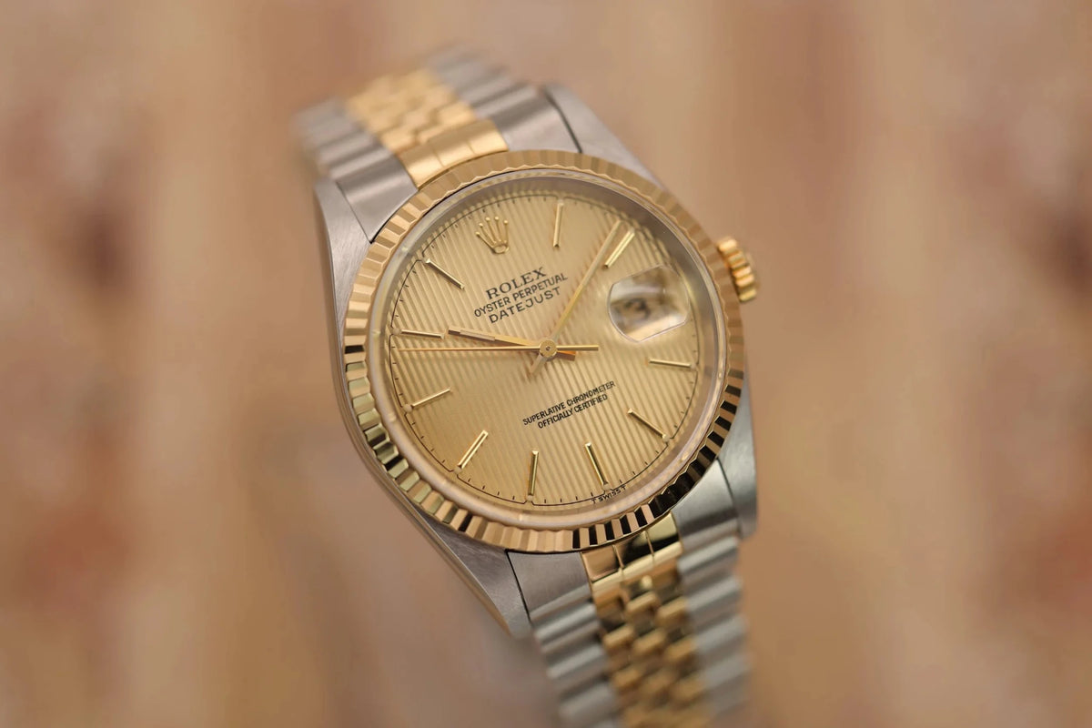 1995 Rolex Datejust Ref. 16233 | Champagne Tapestry Dial | Mint Condition - Sierra Time Co