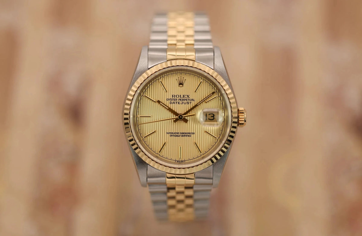 1995 Rolex Datejust Ref. 16233 | Champagne Tapestry Dial | Mint Condition - Sierra Time Co