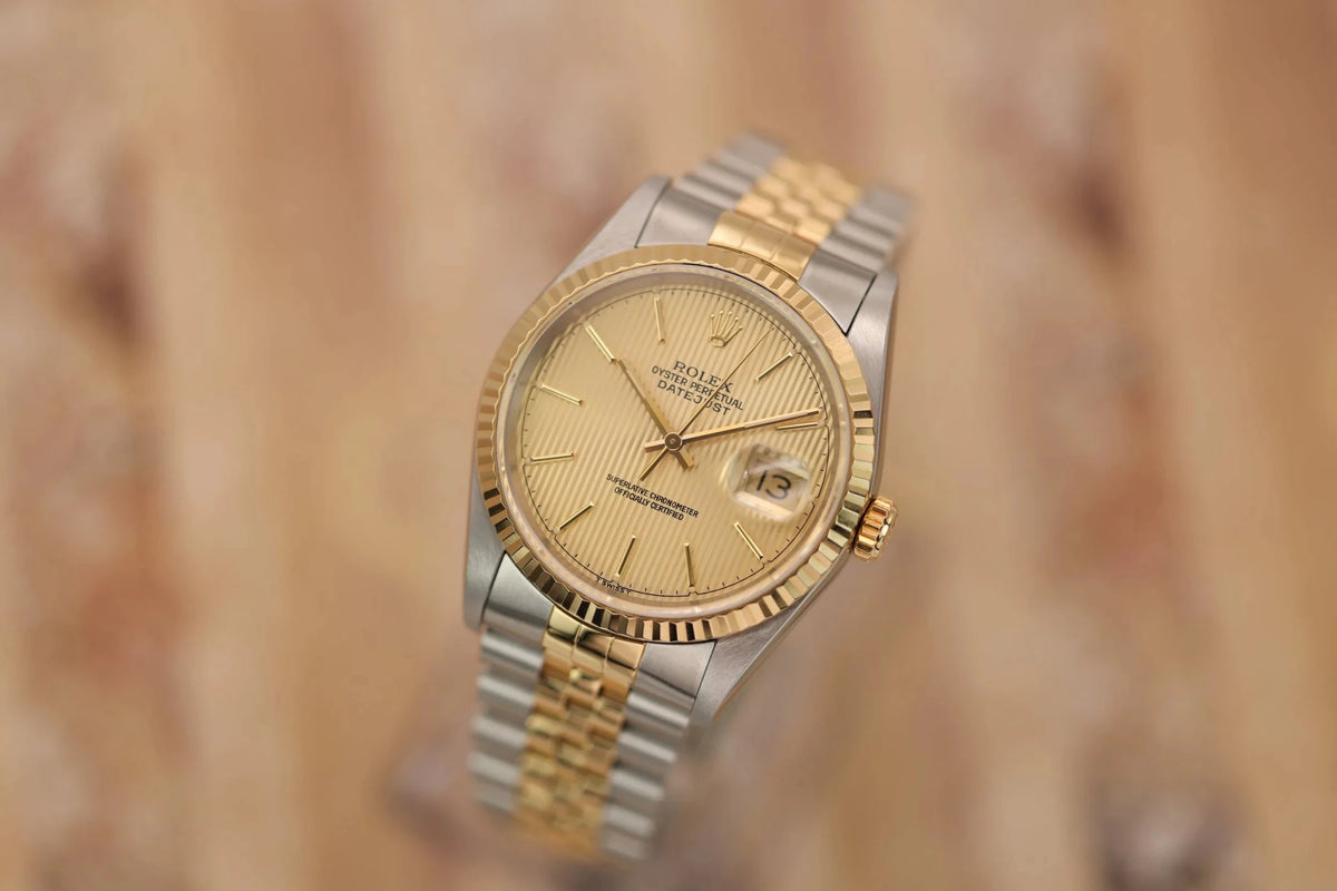 1995 Rolex Datejust Ref. 16233 | Champagne Tapestry Dial | Mint Condition - Sierra Time Co
