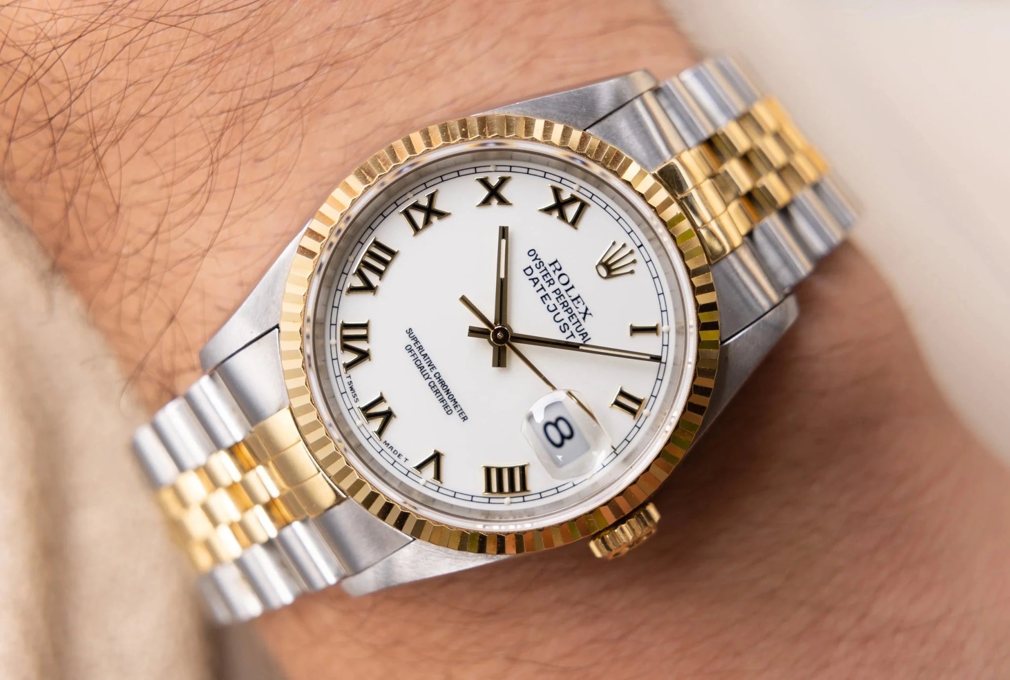 1995 Rolex Datejust Ref. 16233 | White Roman Dial | Excellent Condition - Sierra Time Co