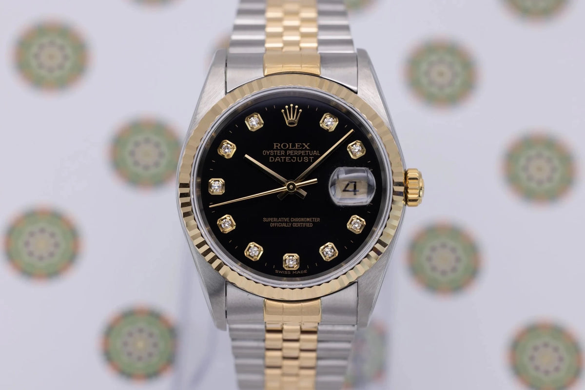 1995 Rolex Datejust Ref. 16233G | Black Big Diamond Dial - Sierra Time Co