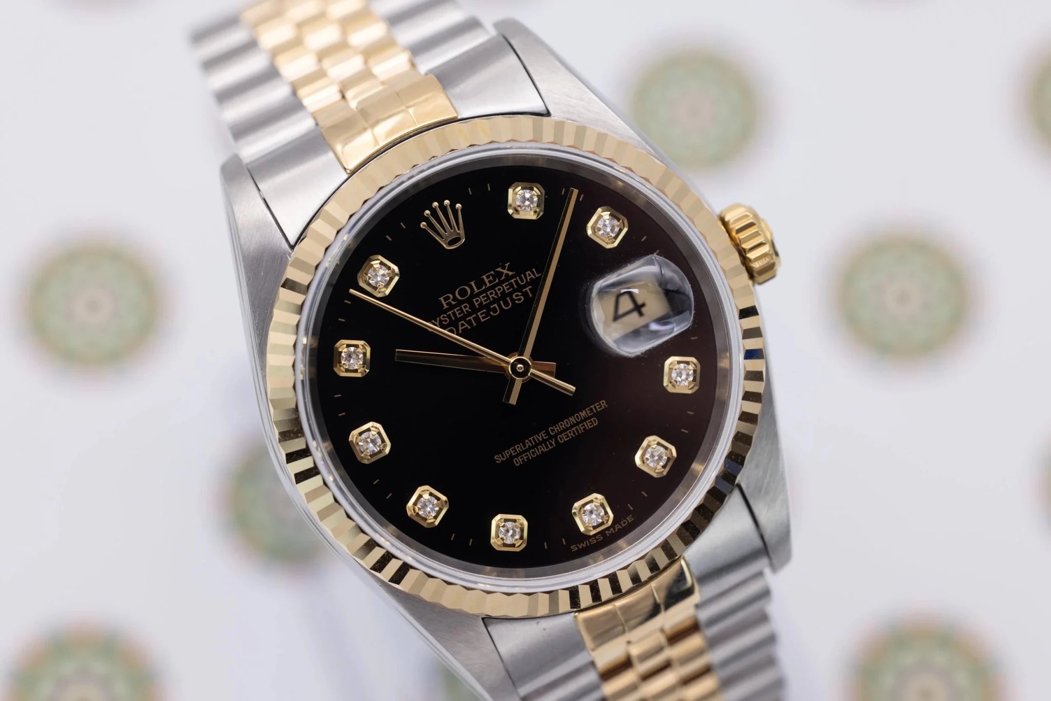 1995 Rolex Datejust Ref. 16233G | Black Big Diamond Dial - Sierra Time Co