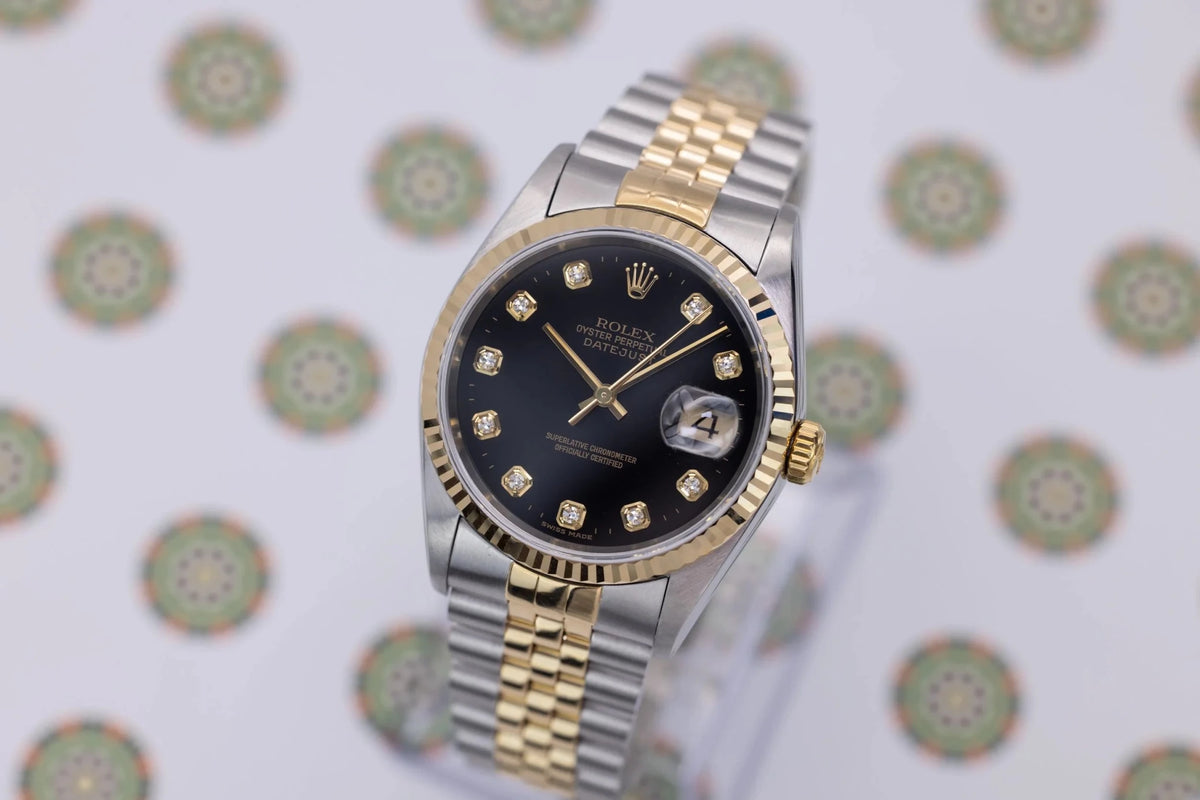 1995 Rolex Datejust Ref. 16233G | Black Big Diamond Dial - Sierra Time Co