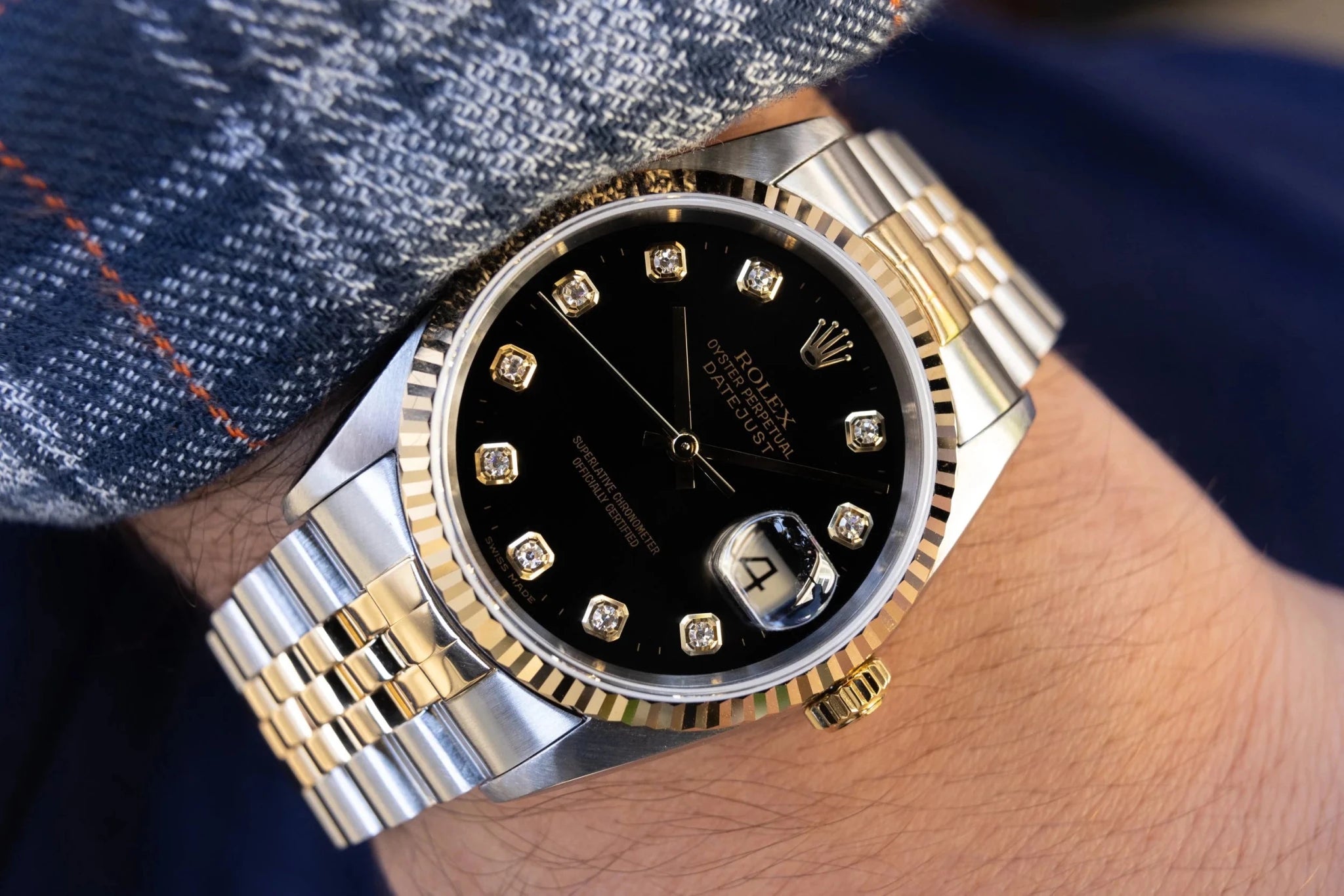 1995 Rolex Datejust Ref. 16233G | Black Big Diamond Dial - Sierra Time Co