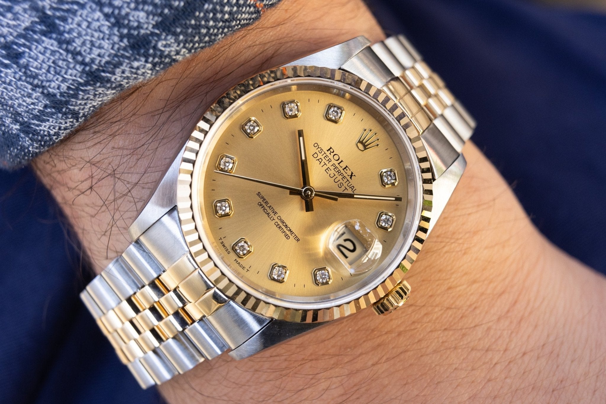 1995 Rolex Datejust Ref. 16233G | Champagne Big Diamond Dial - Sierra Time Co