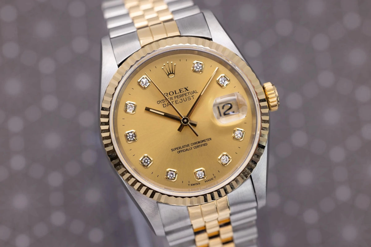 1995 Rolex Datejust Ref. 16233G | Champagne Big Diamond Dial - Sierra Time Co