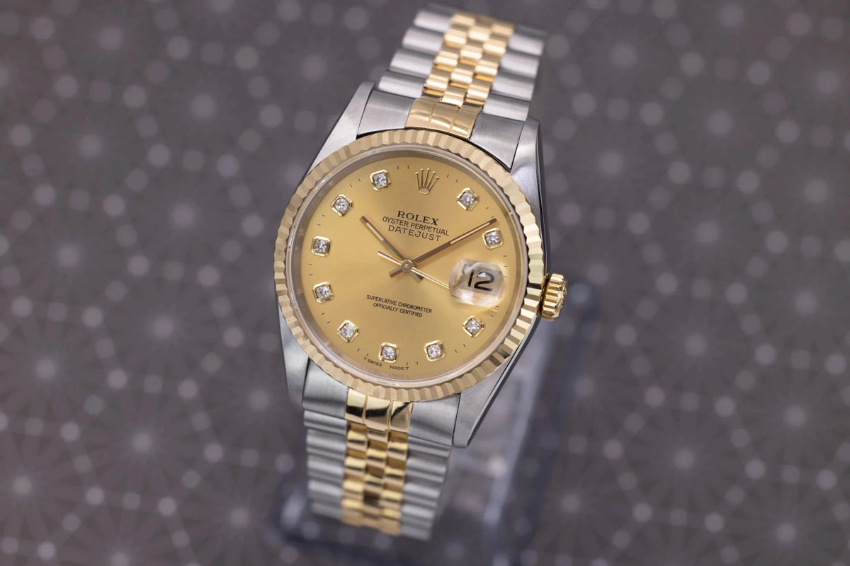 1995 Rolex Datejust Ref. 16233G | Champagne Big Diamond Dial - Sierra Time Co