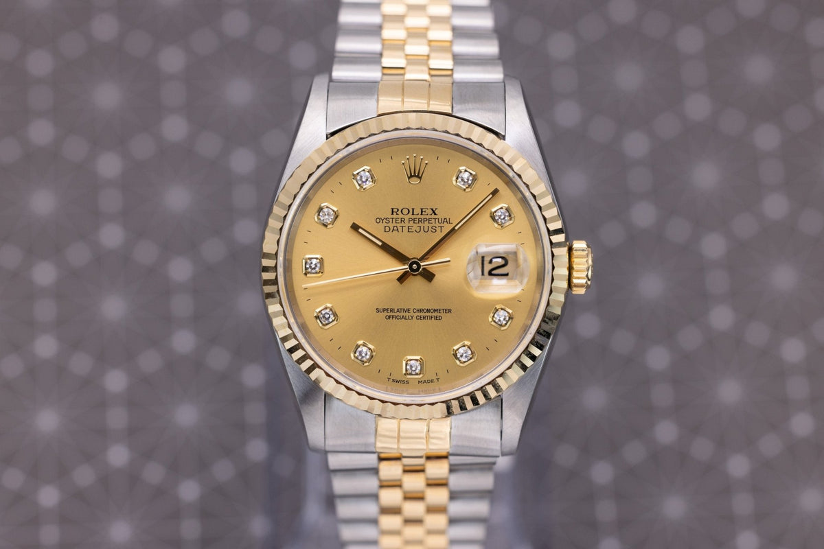 1995 Rolex Datejust Ref. 16233G | Champagne Big Diamond Dial - Sierra Time Co