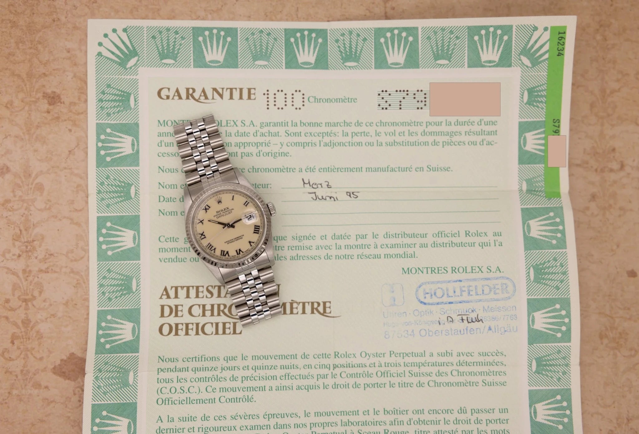 1995 Rolex Datejust Ref. 16234 | Papers | Rare Cream Ivory Dial - Sierra Time Co