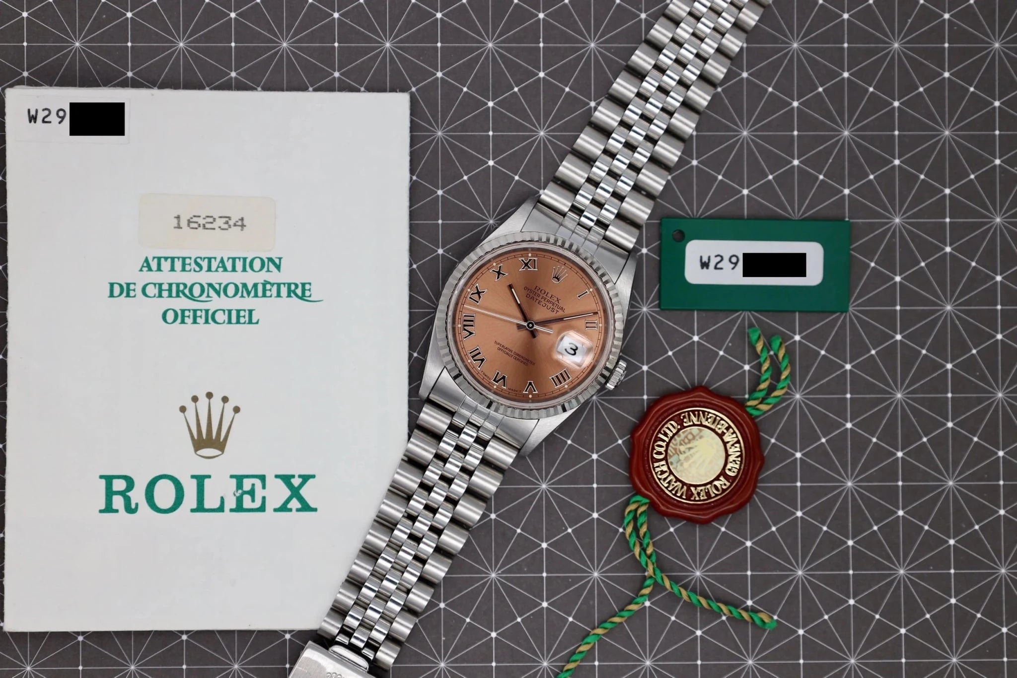 1995 Rolex Datejust Ref. 16234 | Salmon Dial | Papers and Hangtags - Sierra Time Co