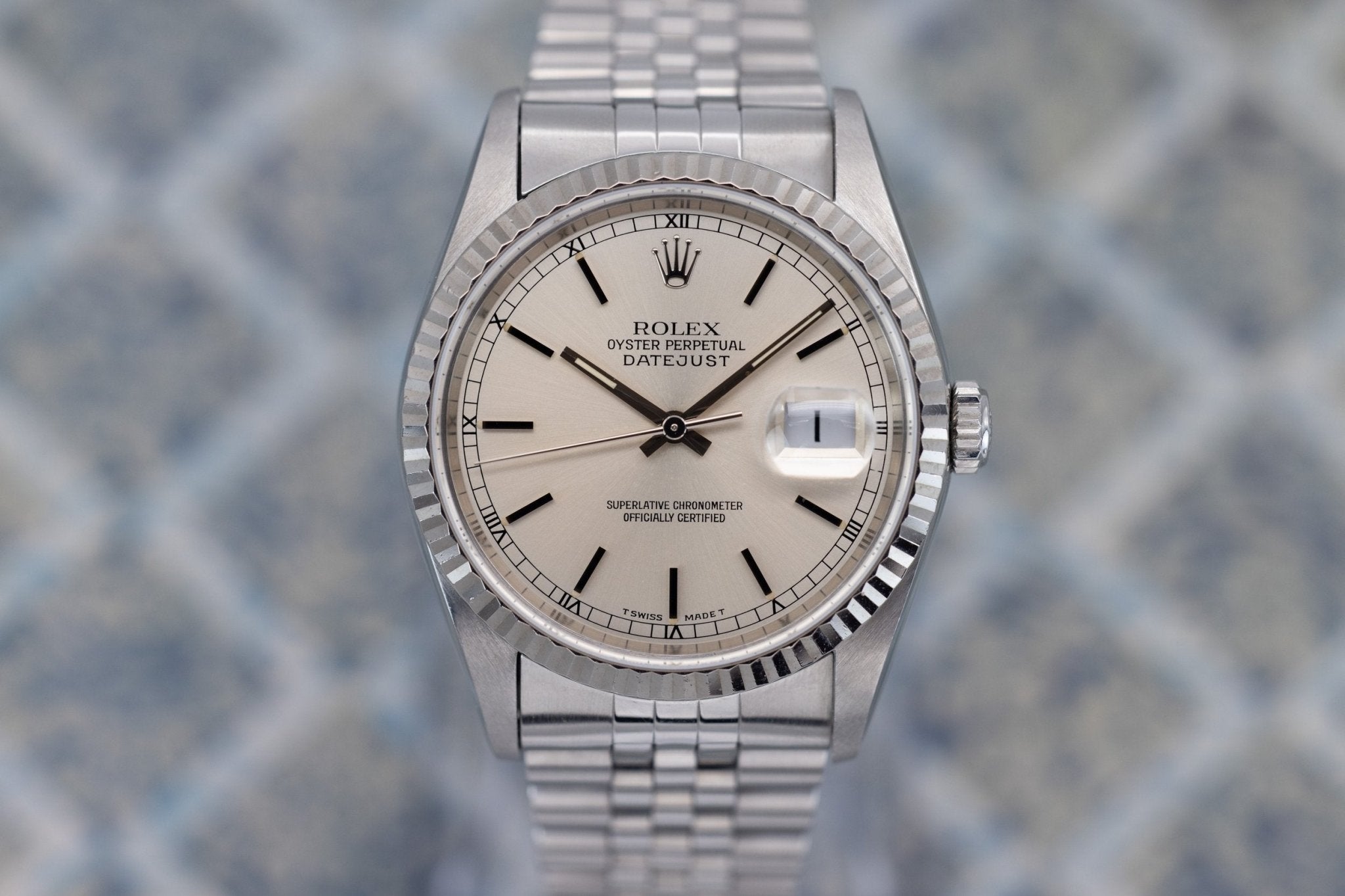 1995 Rolex Datejust Ref. 16234 | Silver Stick Dial | No-Holes Case - Sierra Time Co