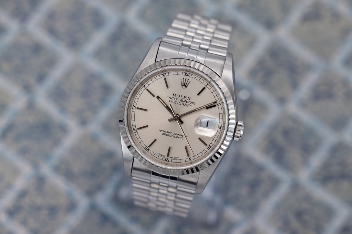 1995 Rolex Datejust Ref. 16234 | Silver Stick Dial | No-Holes Case - Sierra Time Co