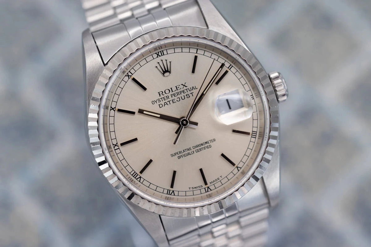 1995 Rolex Datejust Ref. 16234 | Silver Stick Dial | No-Holes Case - Sierra Time Co