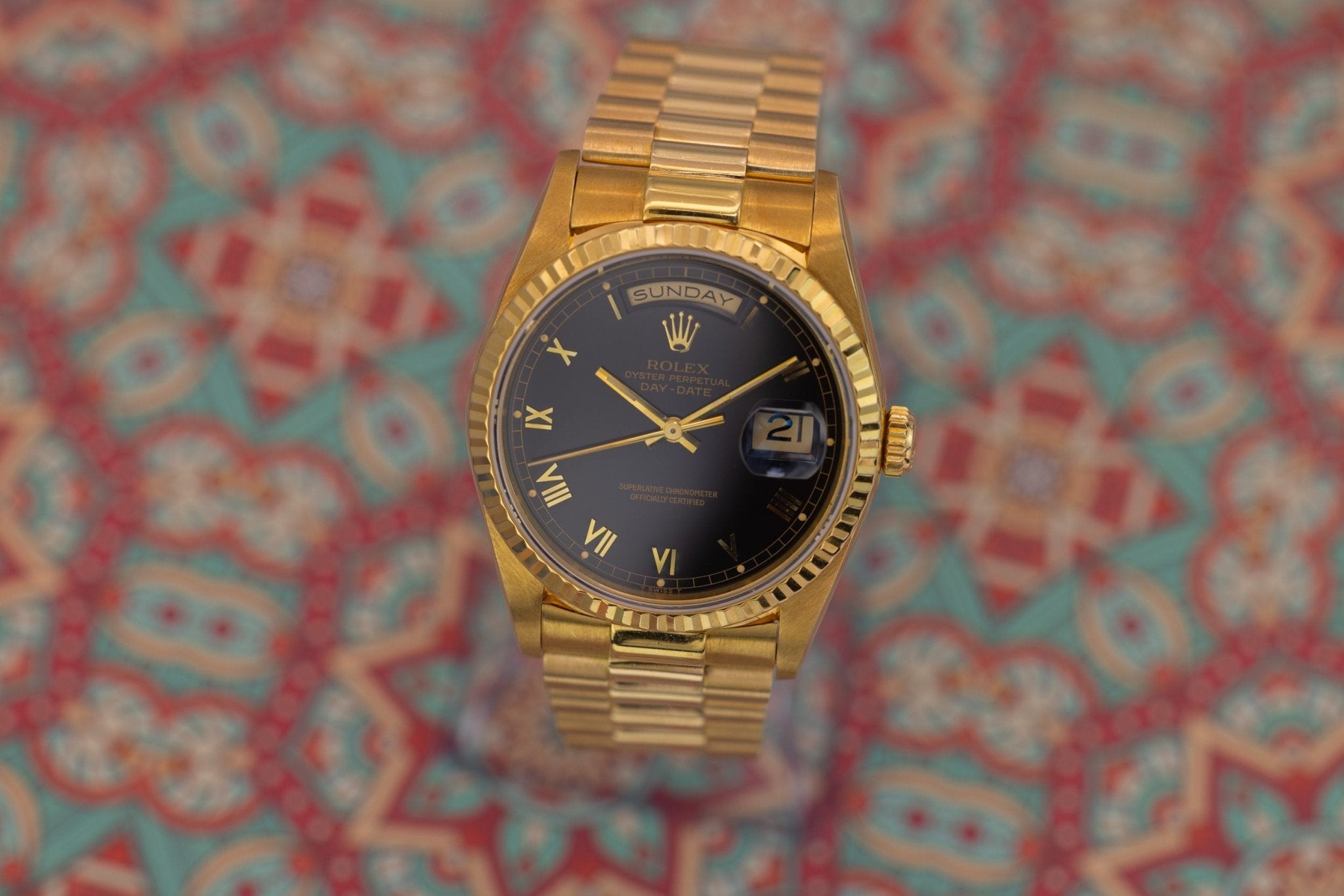 1995 Rolex Day-Date Ref. 18238 | 18K YG | Black Roman Numeral Dial - Sierra Time Co