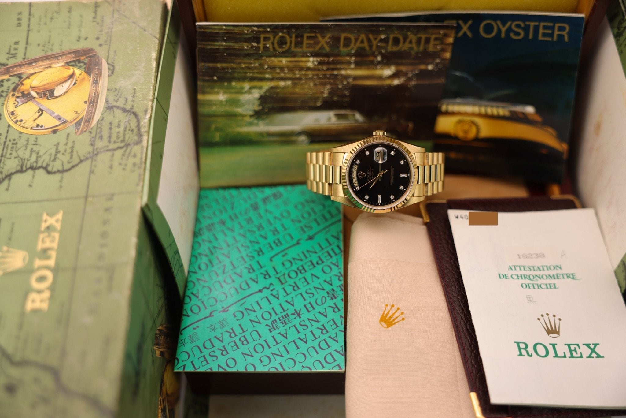 1995 Rolex Day-Date Ref. 18238 | Black Diamond Dial | Box and Papers - Sierra Time Co